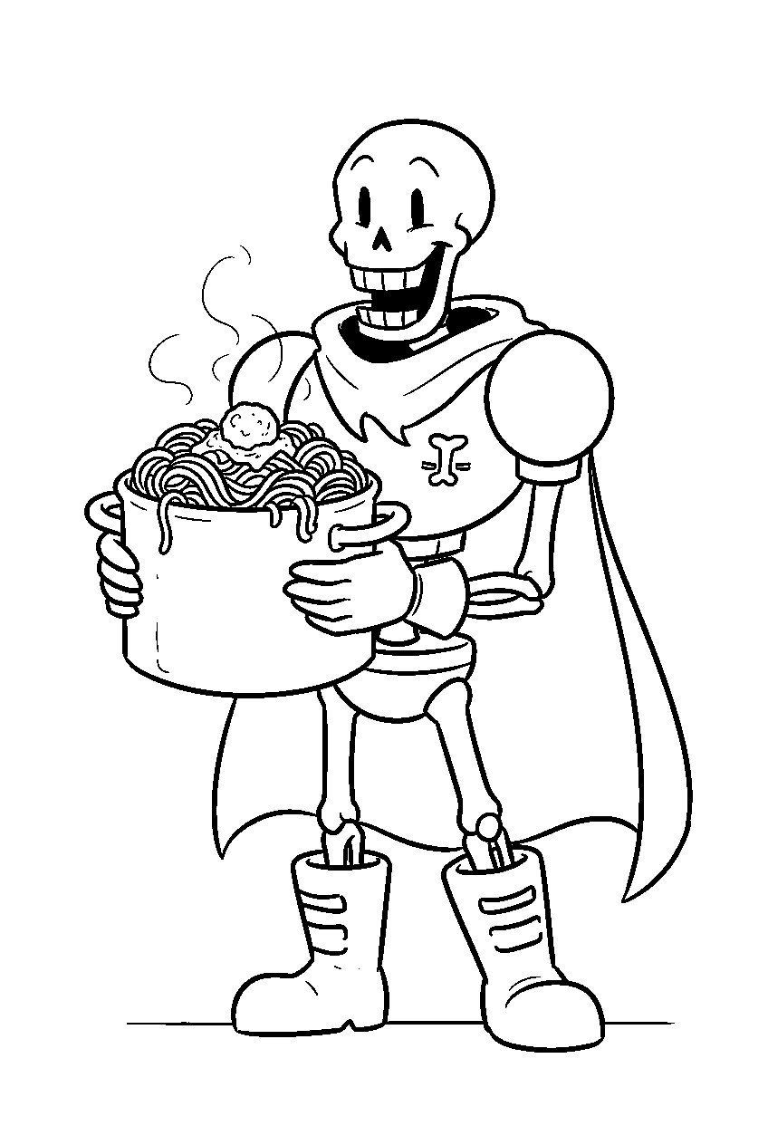 undertale papyrus carrying a pot of spaghetti line art