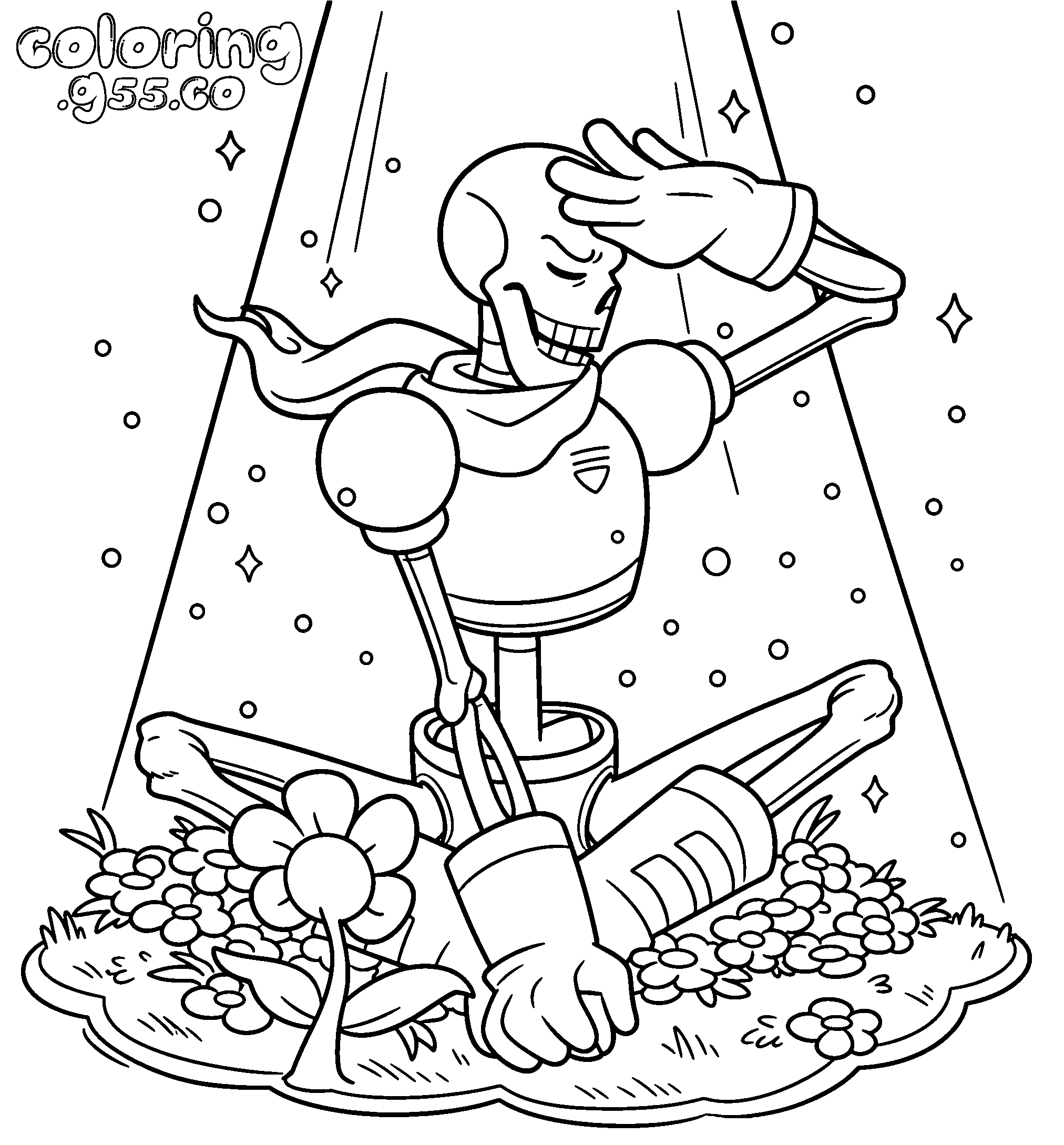 undertale papyrus in spotlight line art