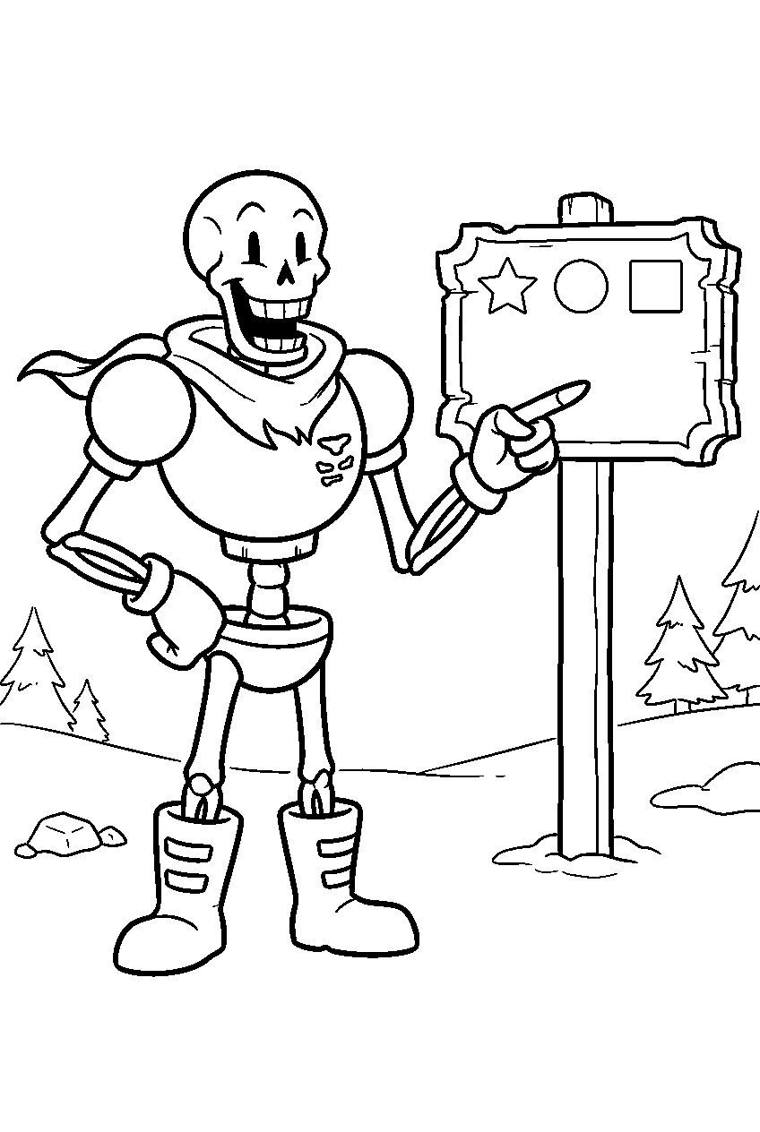 undertale papyrus pointing at a puzzle sign line art