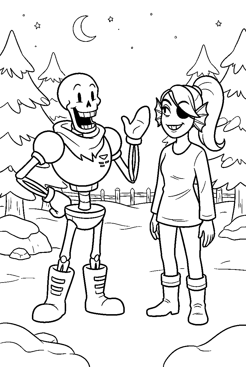 undertale papyrus talking with undyne in snowdin line art