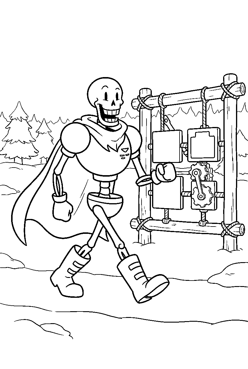 undertale papyrus walking beside a snowdin puzzle line art