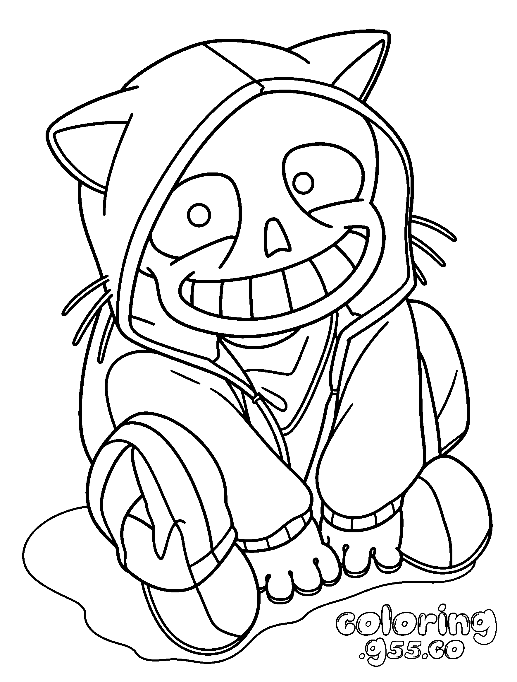 cute undertale sans in cat hoodie line art