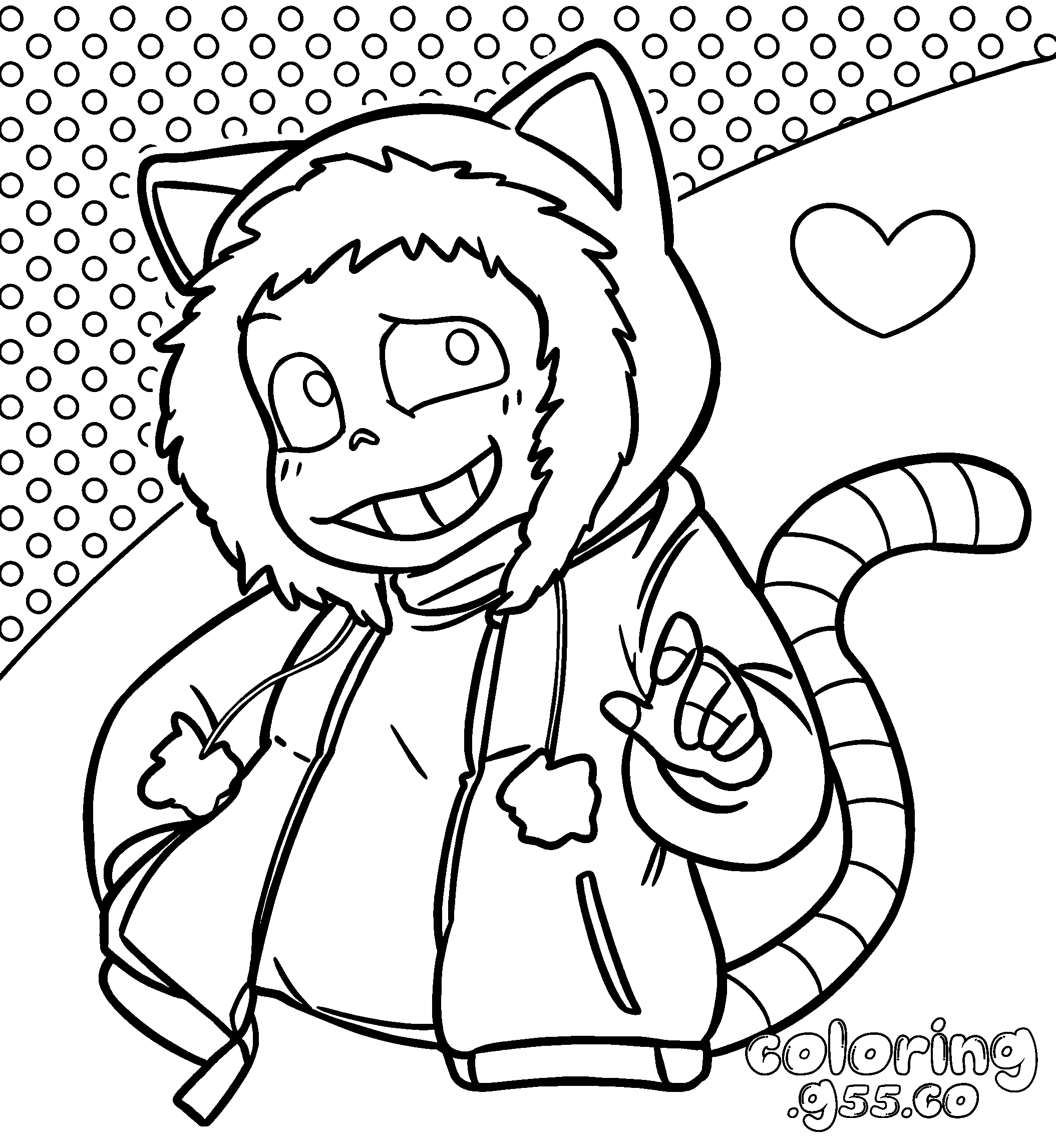 cute cat hooded sans line art