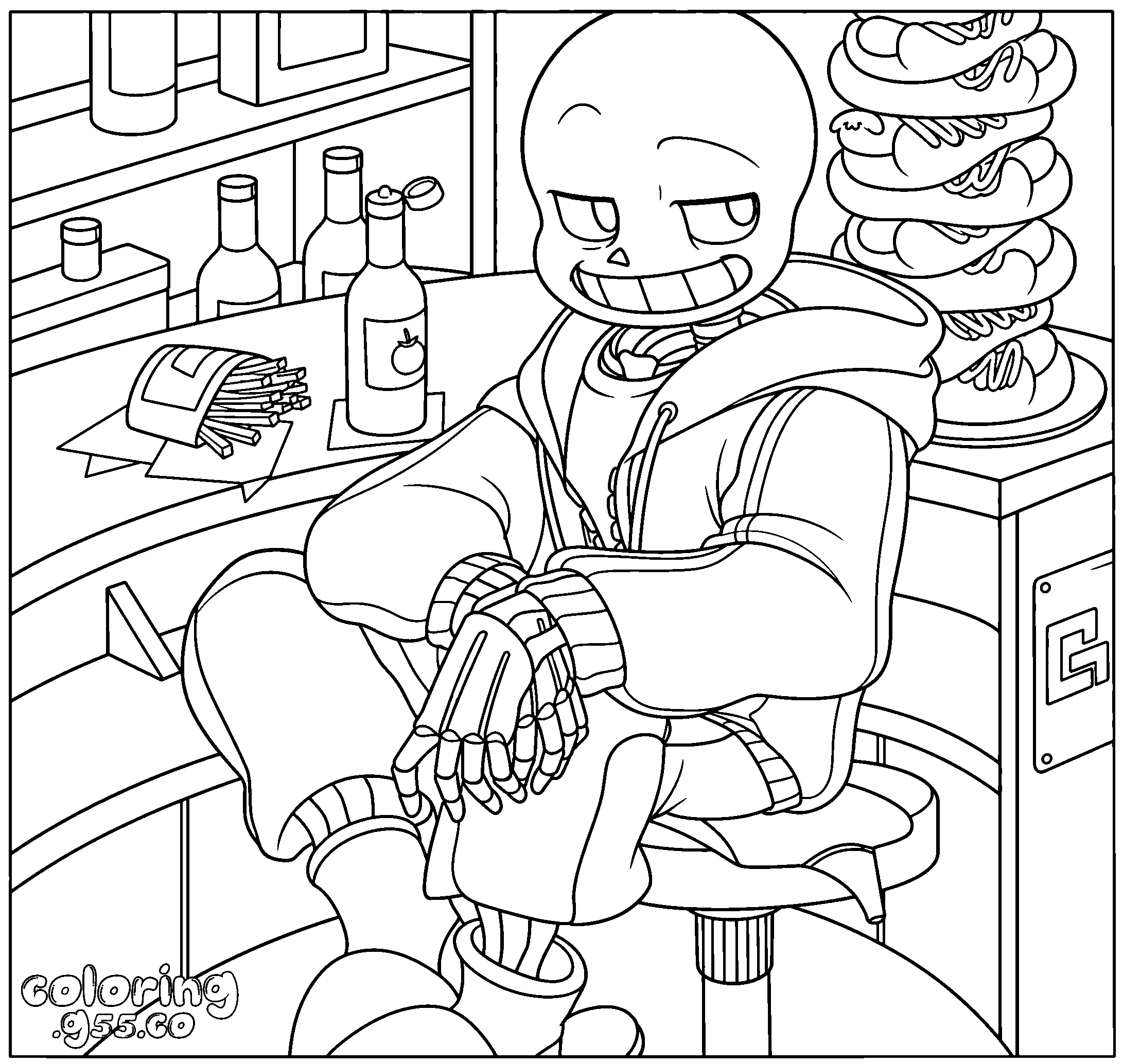 sans at grillbys line art