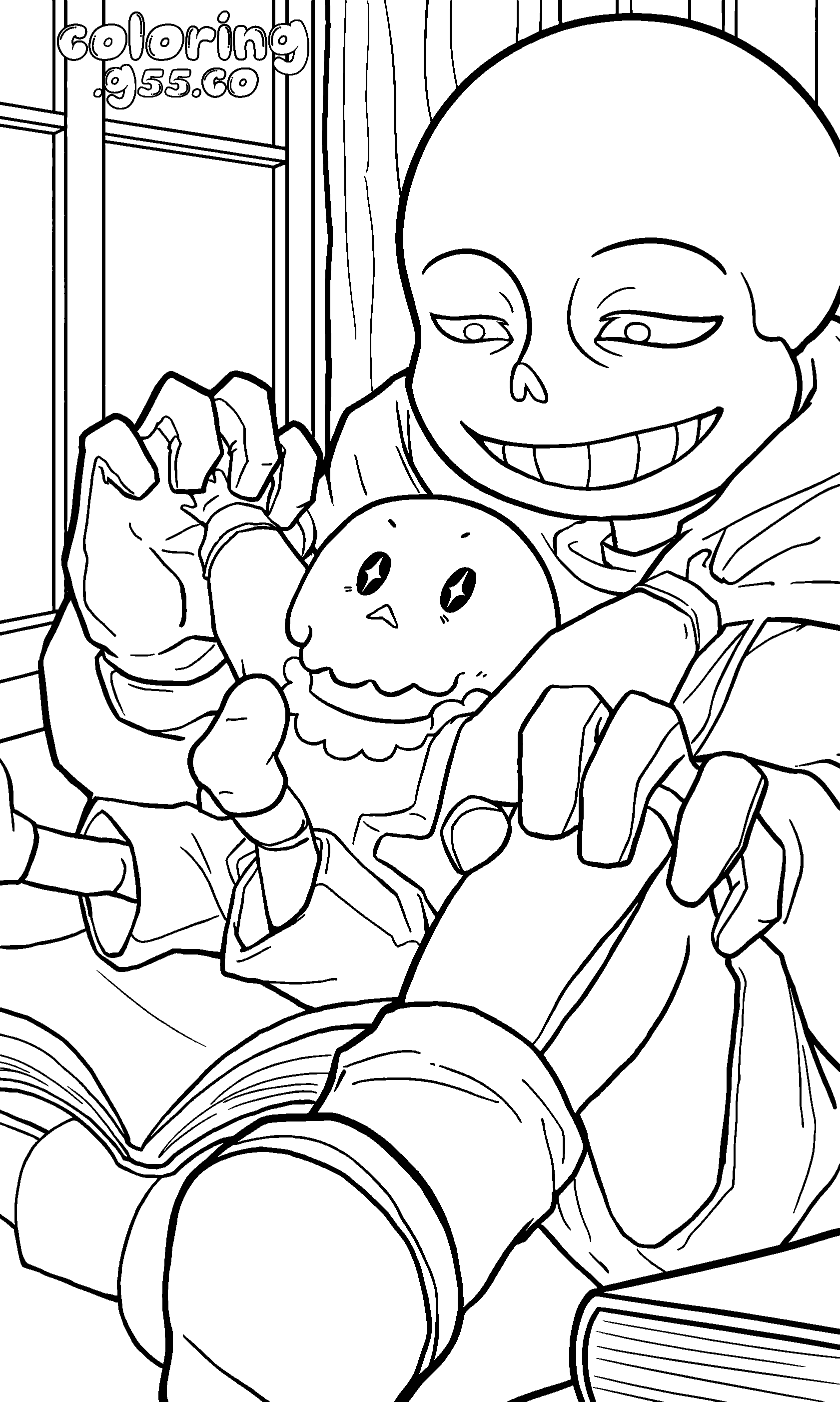 sans with baby papyrus line art