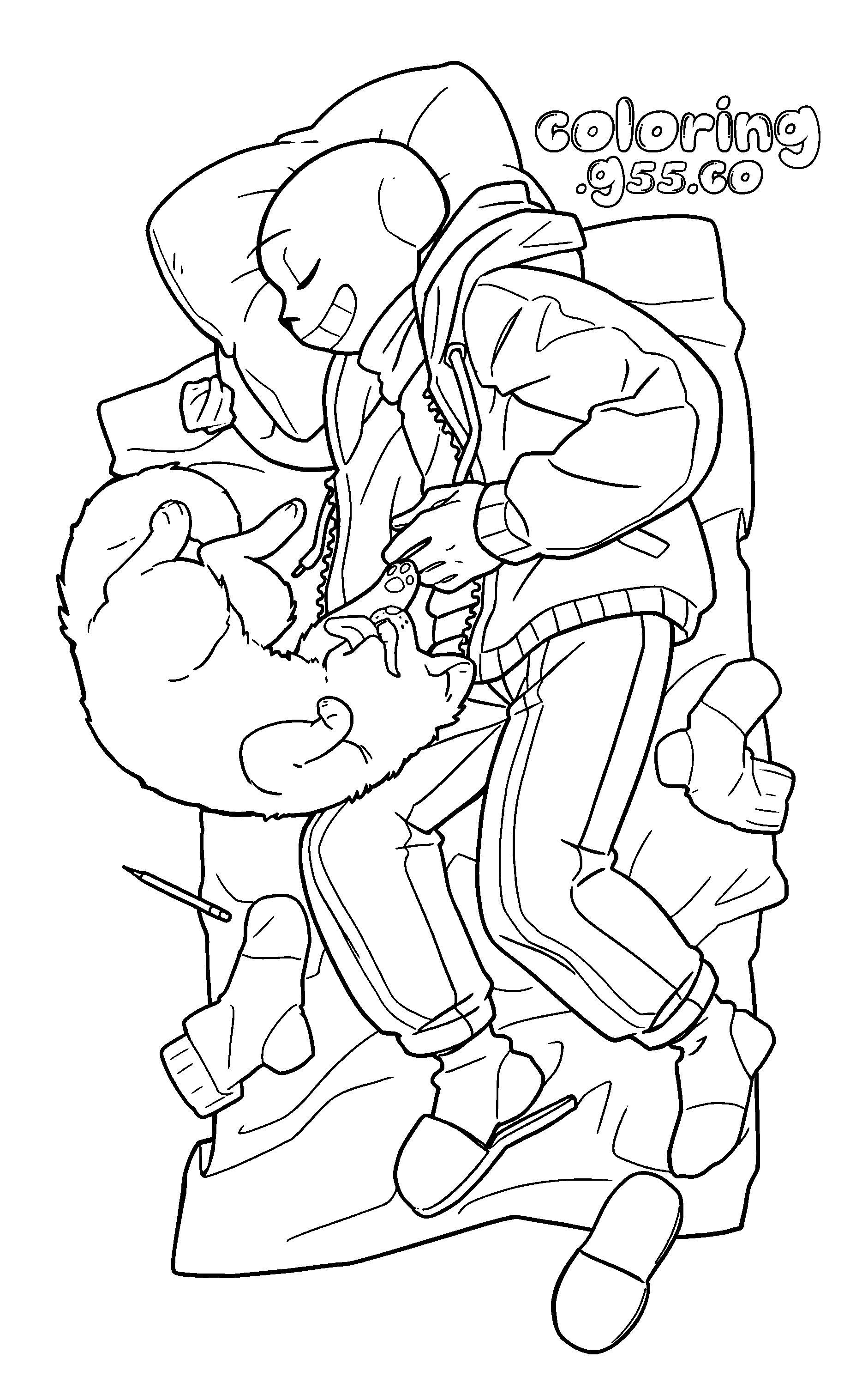sleeping sans with dog line art