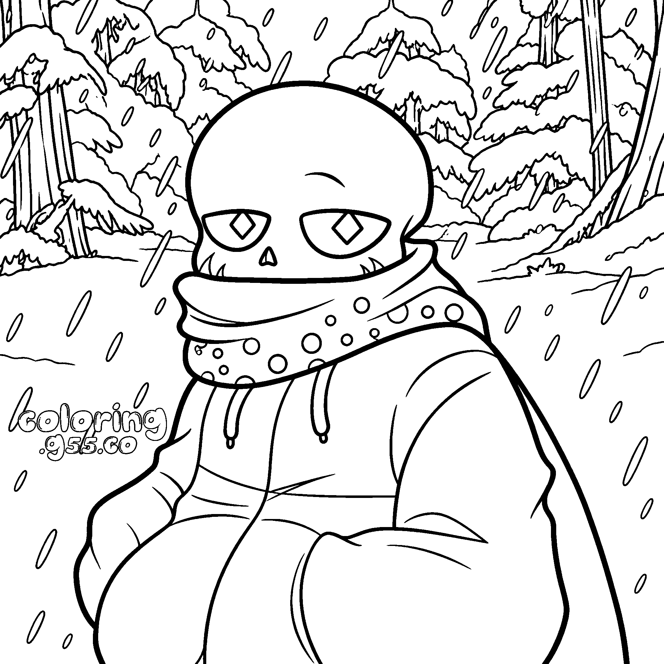 undertale sans in winter forest line art