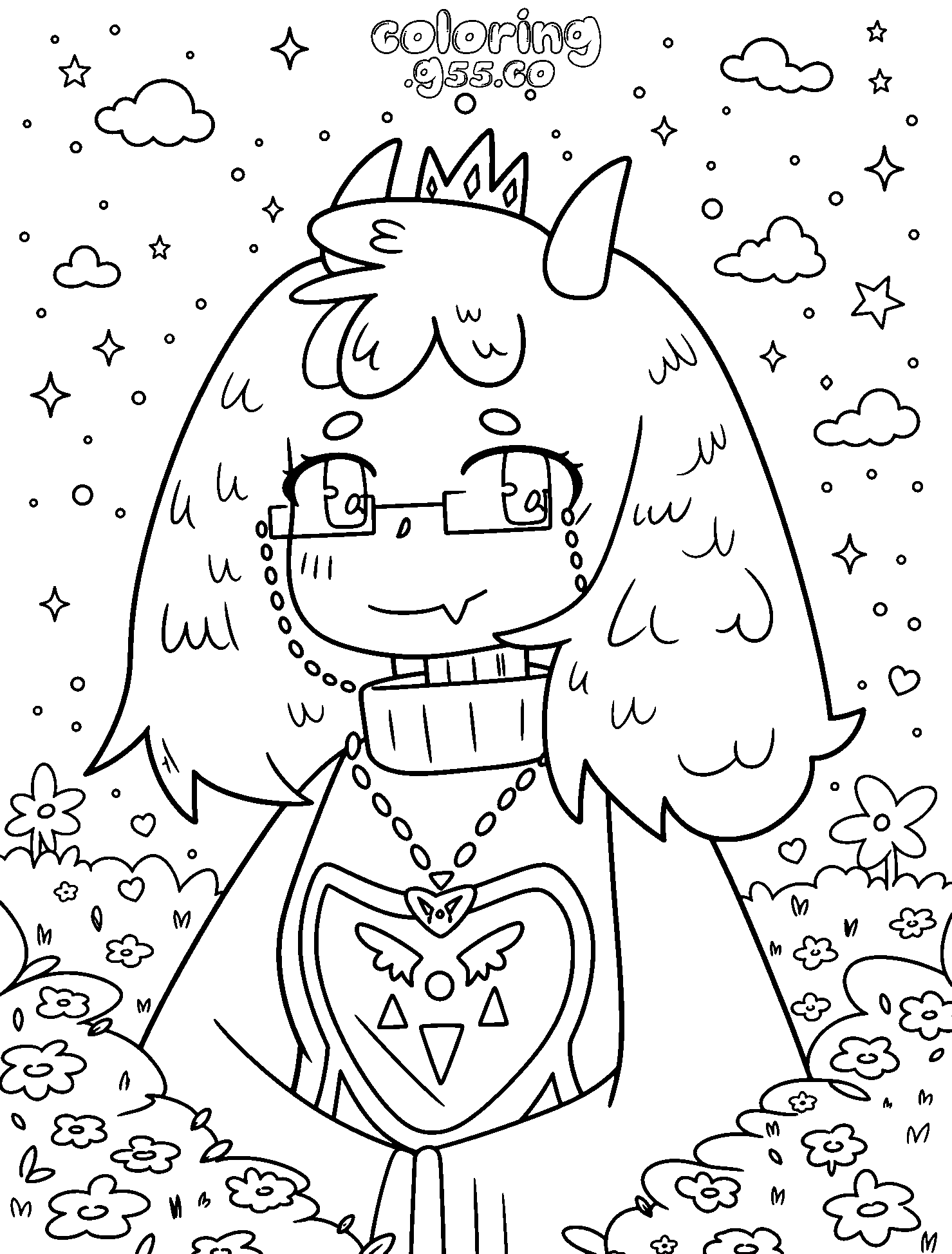 cute undertale toriel crown line art
