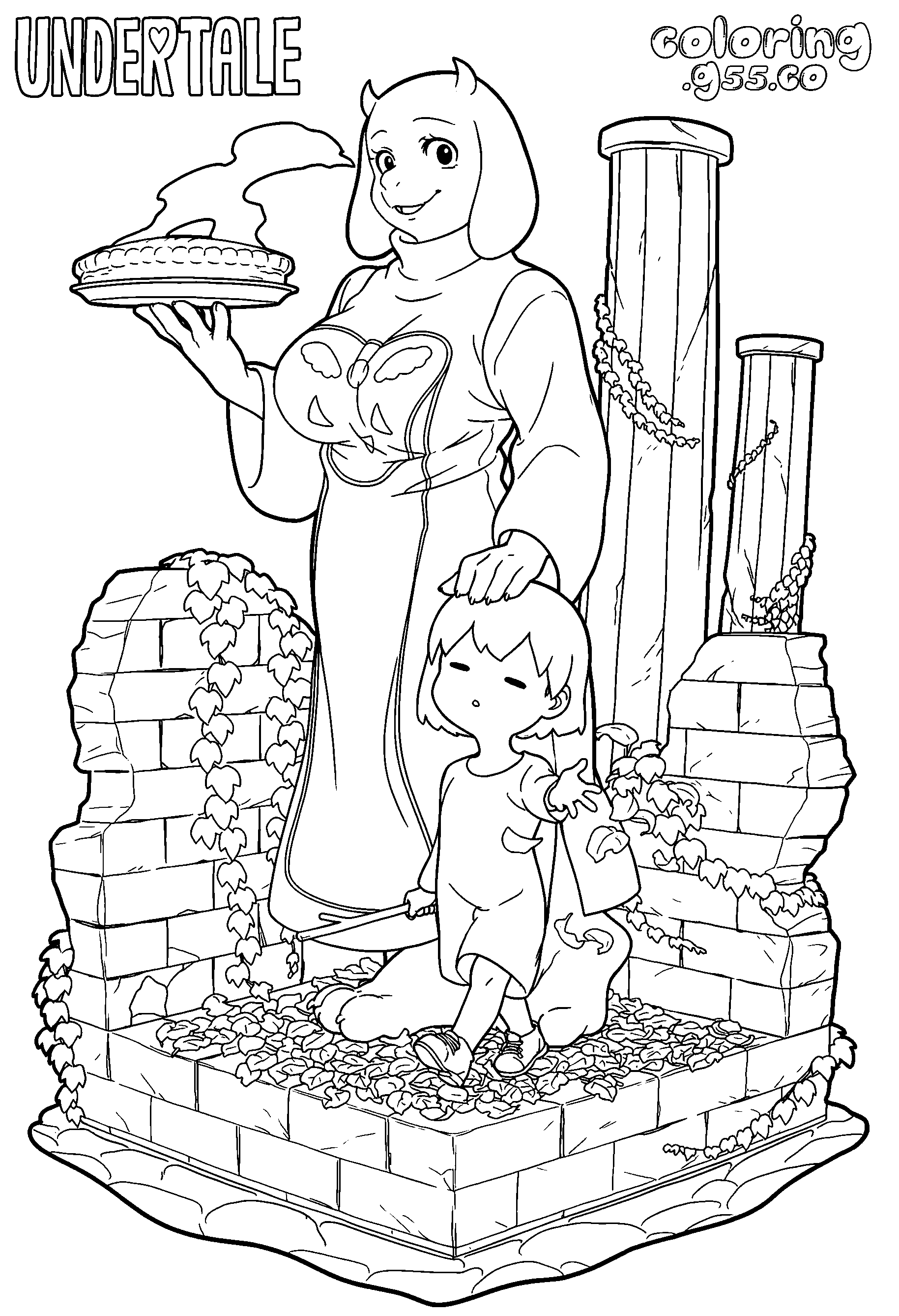 undertale toriel and frisk pie line art