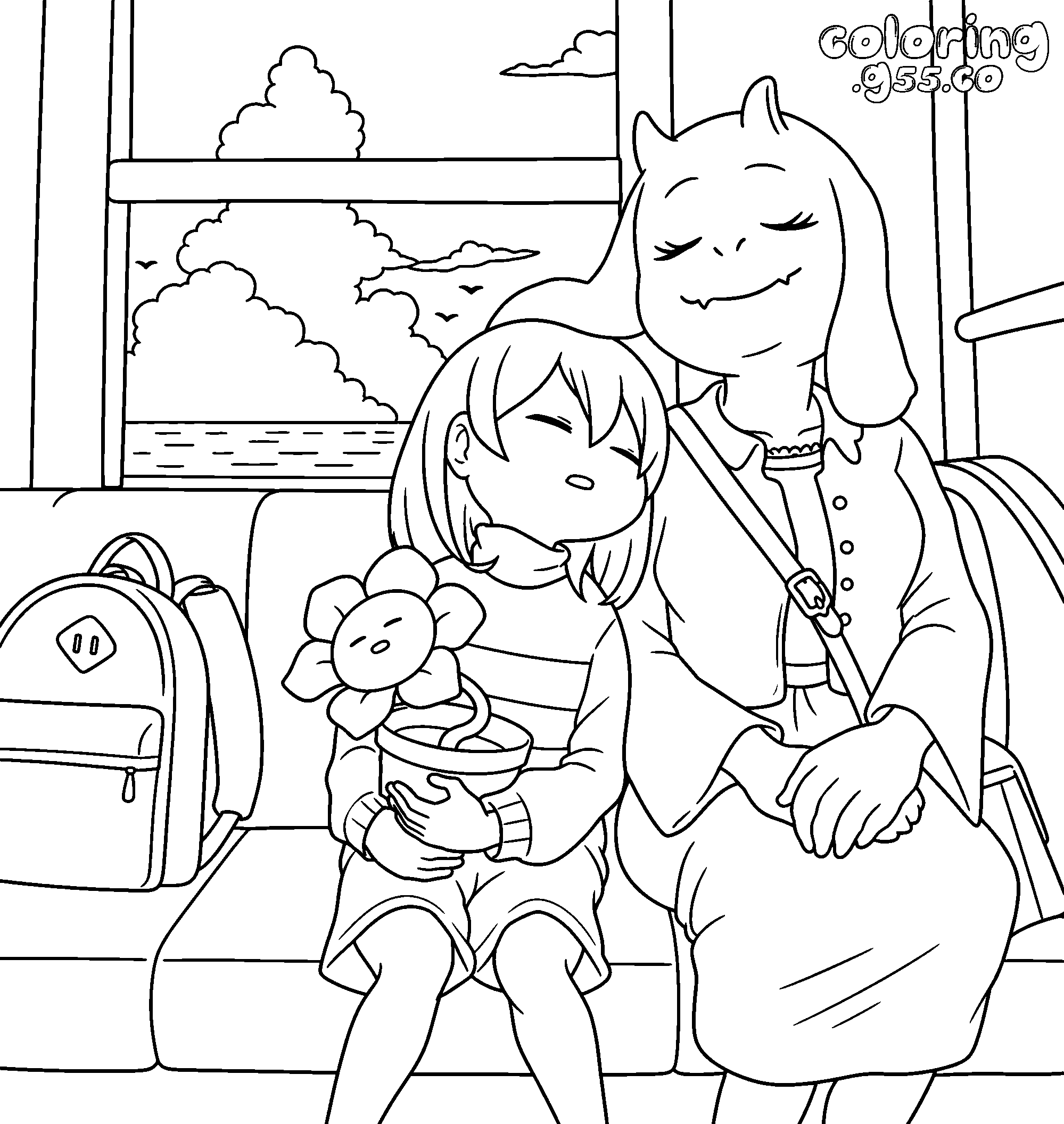 undertale toriel and frisk train ride line art