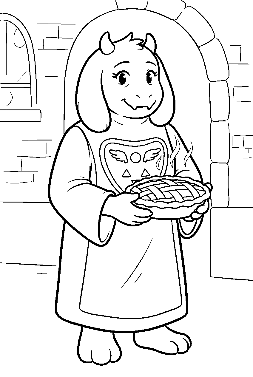 undertale toriel carrying a fresh pie line art