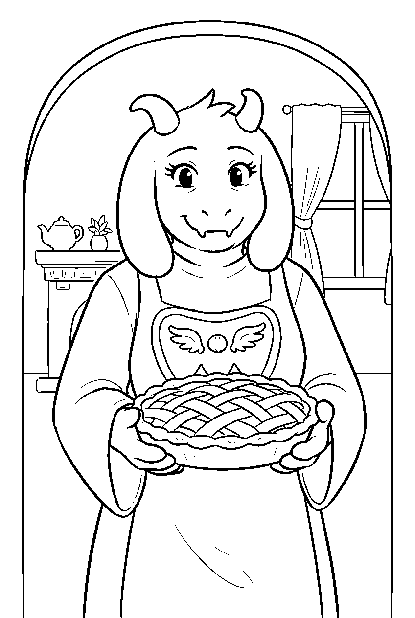 undertale toriel holding a pie at home line art
