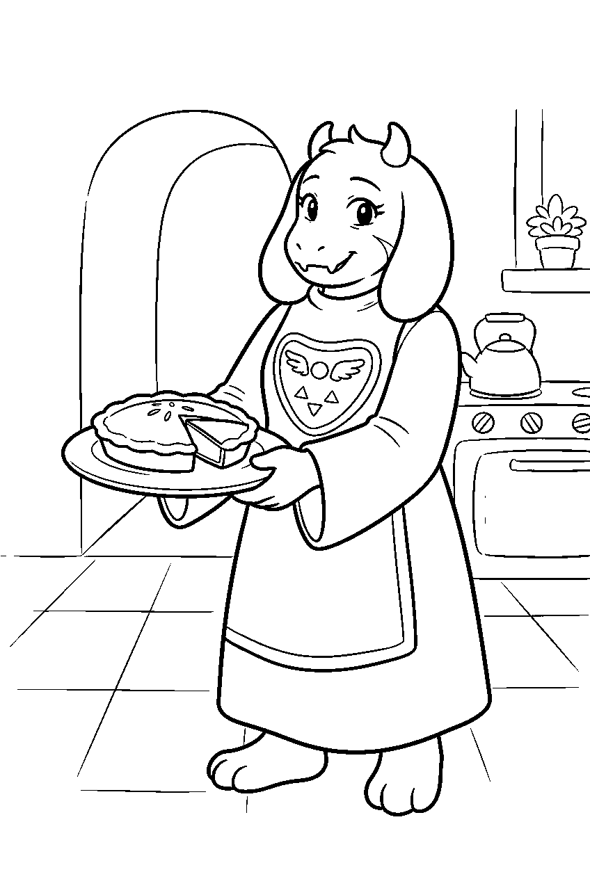 undertale toriel holding a plate in the kitchen line art