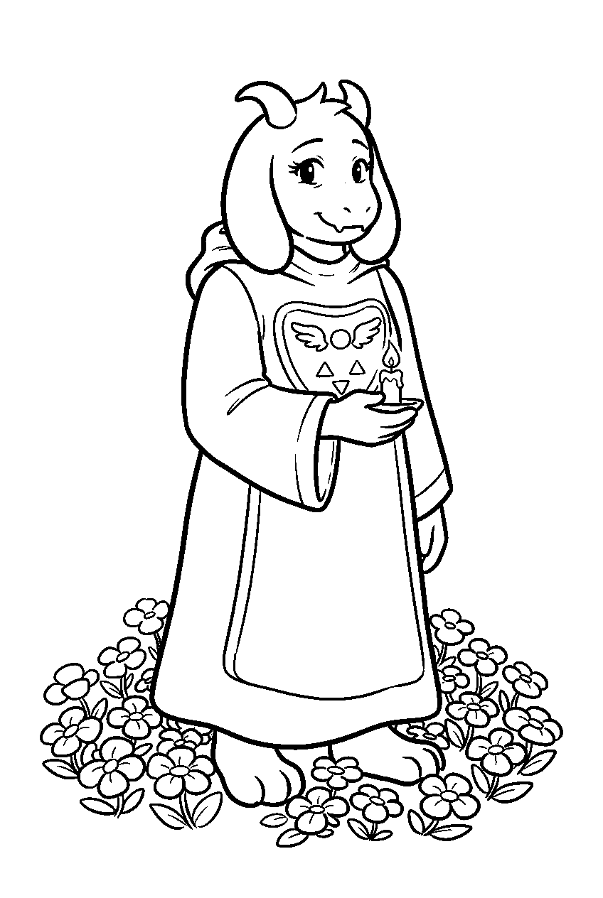 undertale toriel standing among golden flowers line art