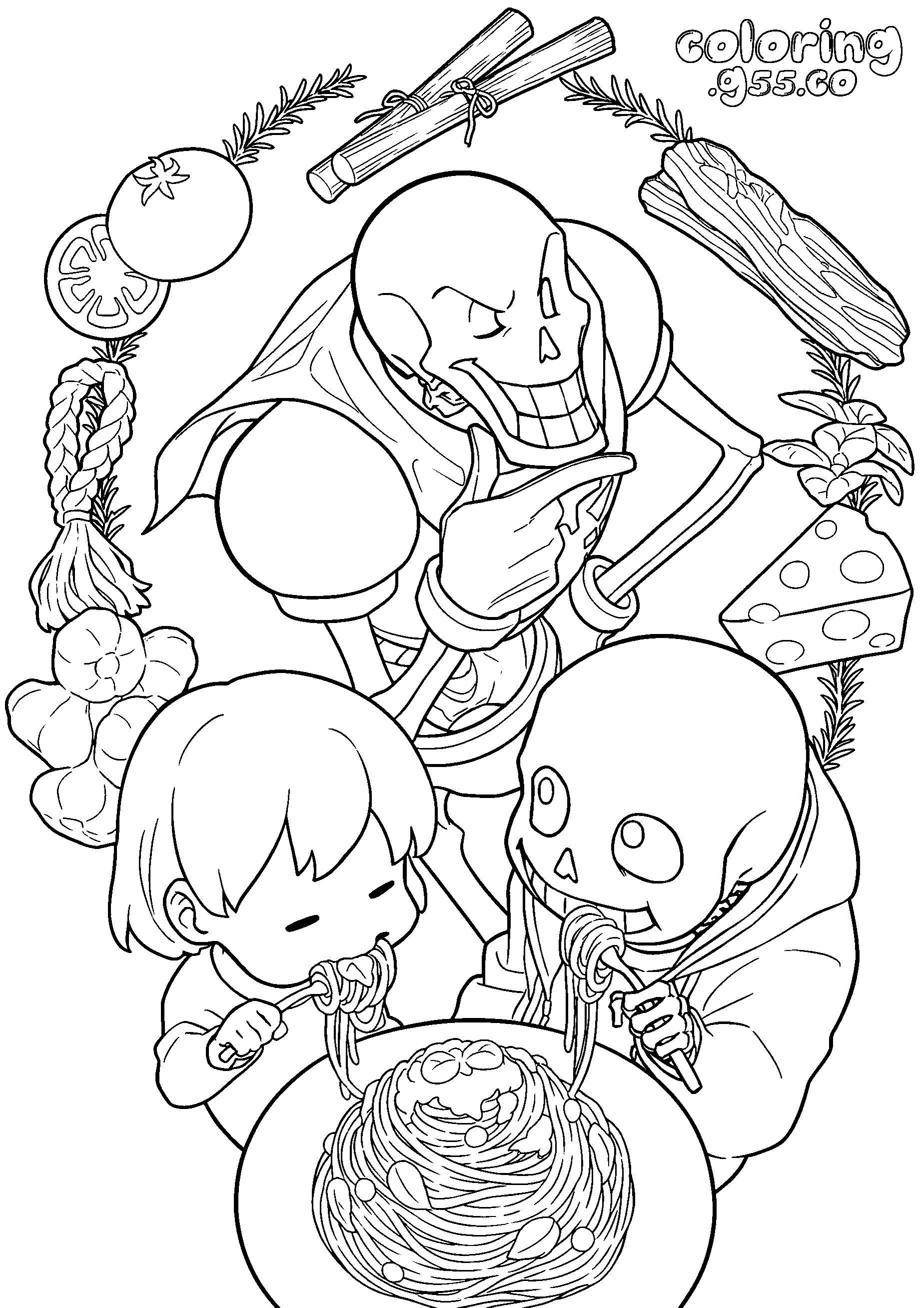 cute papyrus sans frisk spaghetti line art