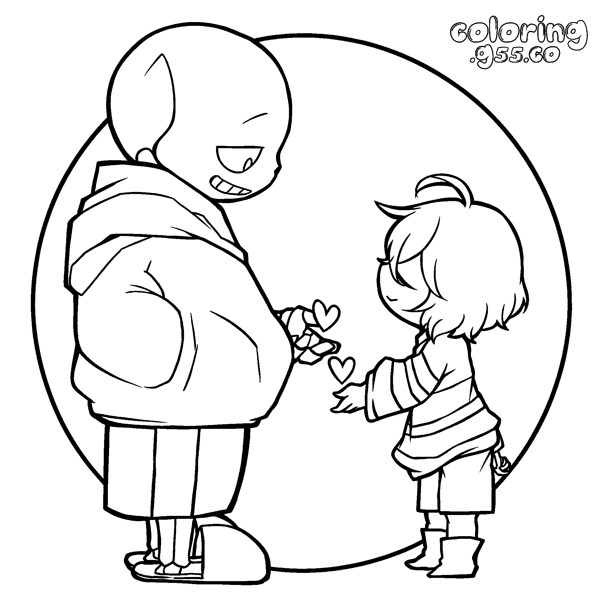 cute sans and frisk hearts line art