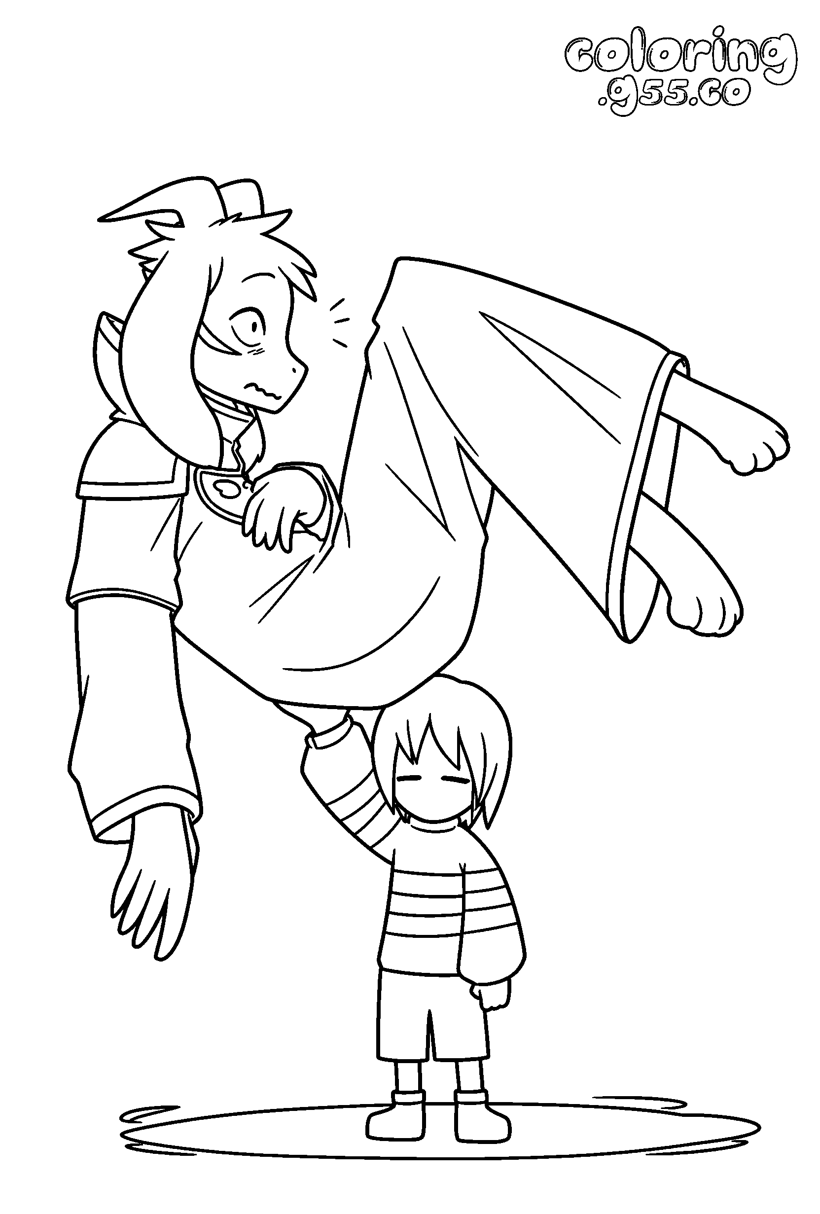 frisk lifting asriel dreemurr line art
