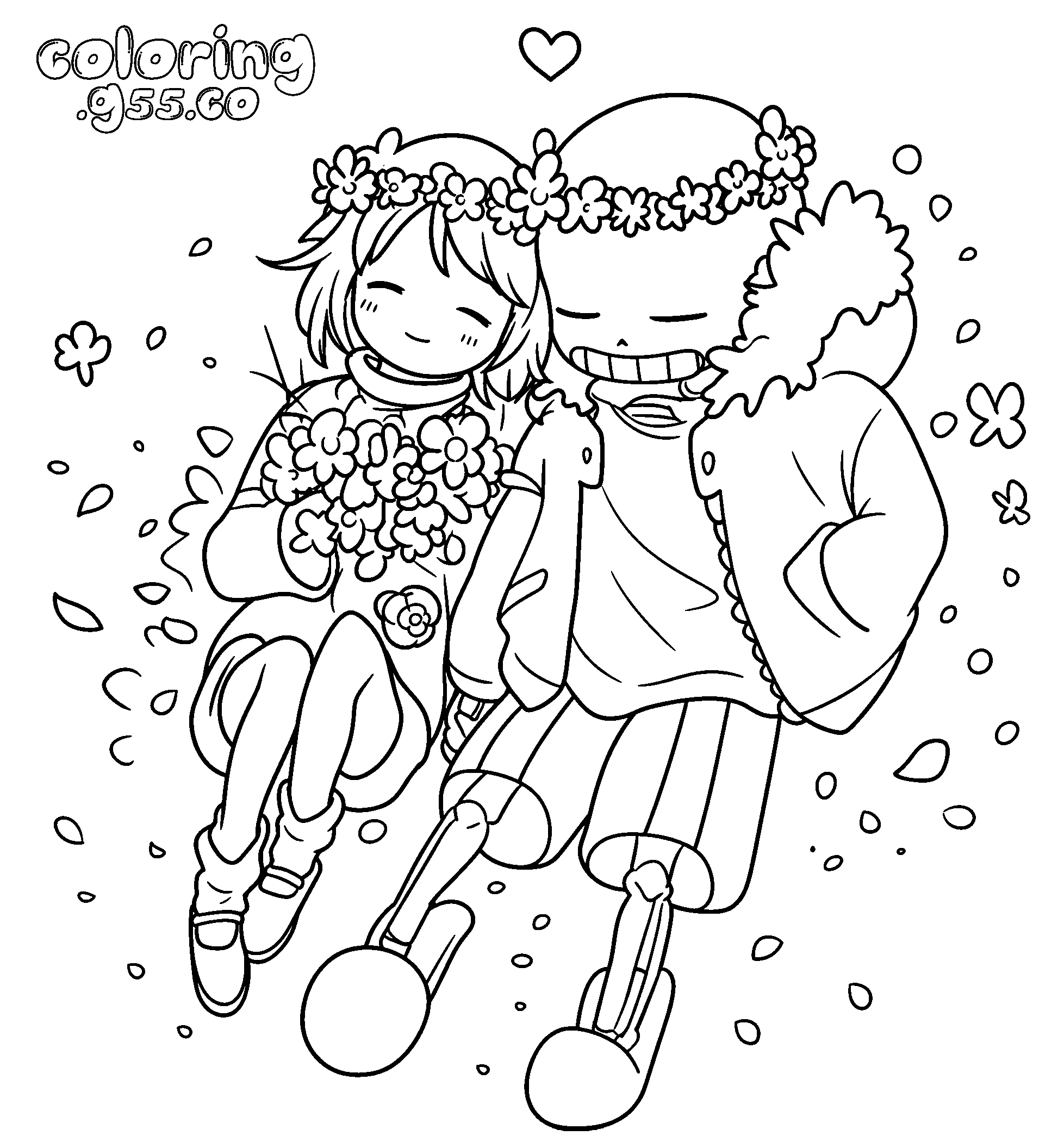 sans and frisk flower crowns line art