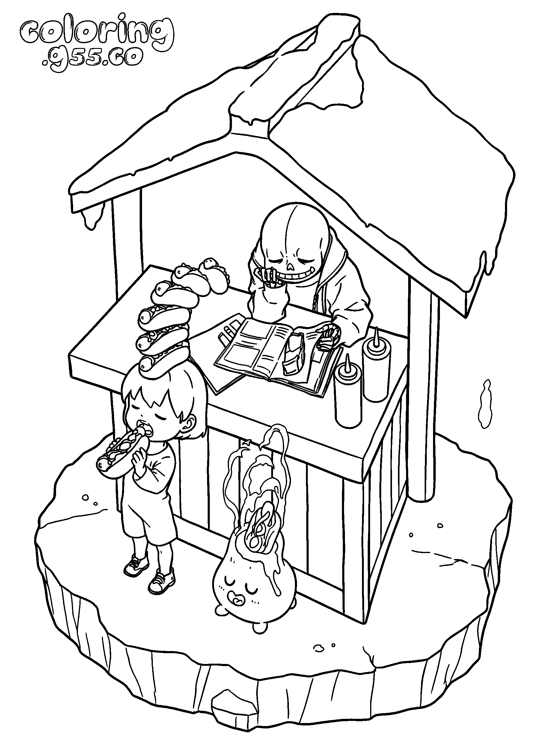 sans hot dog stand undertale line art