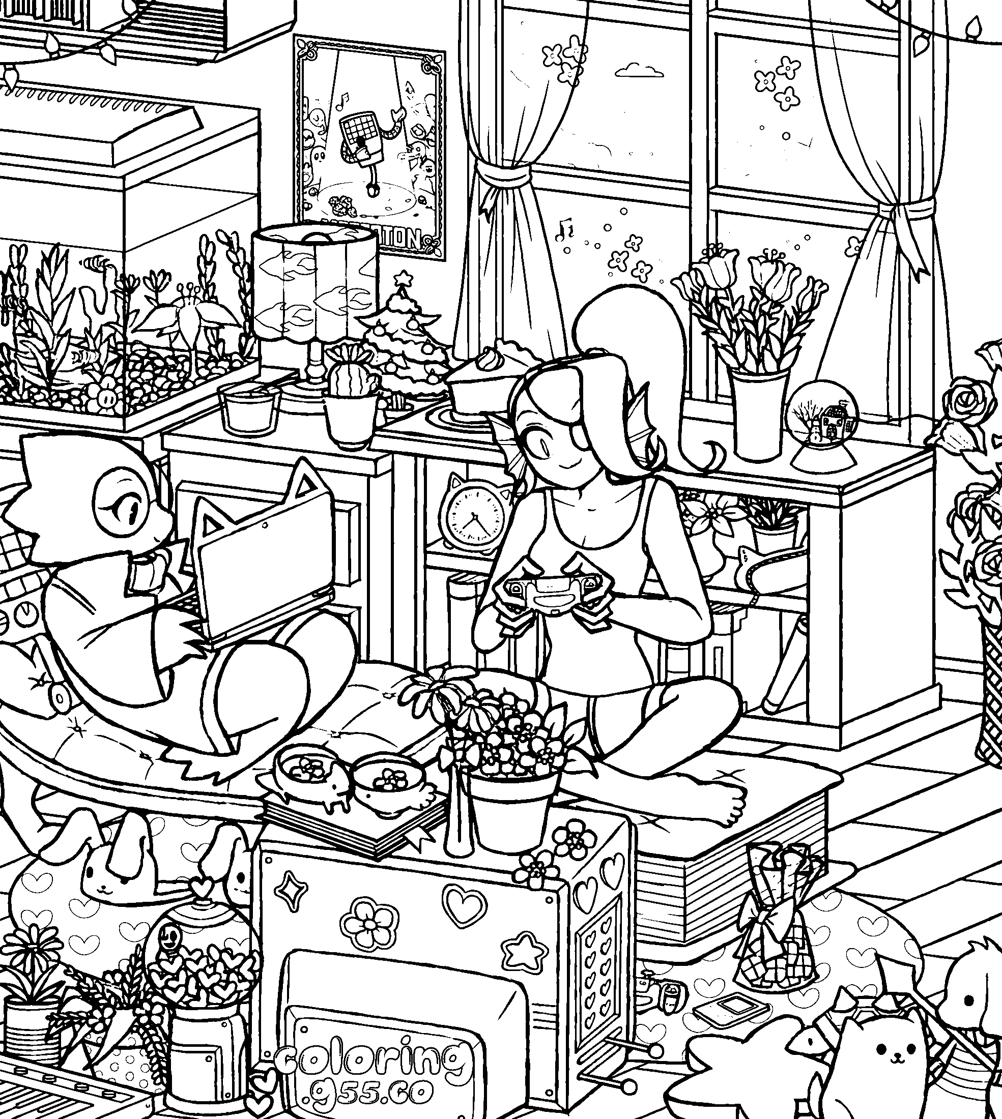 undyne and alphys cozy room line art