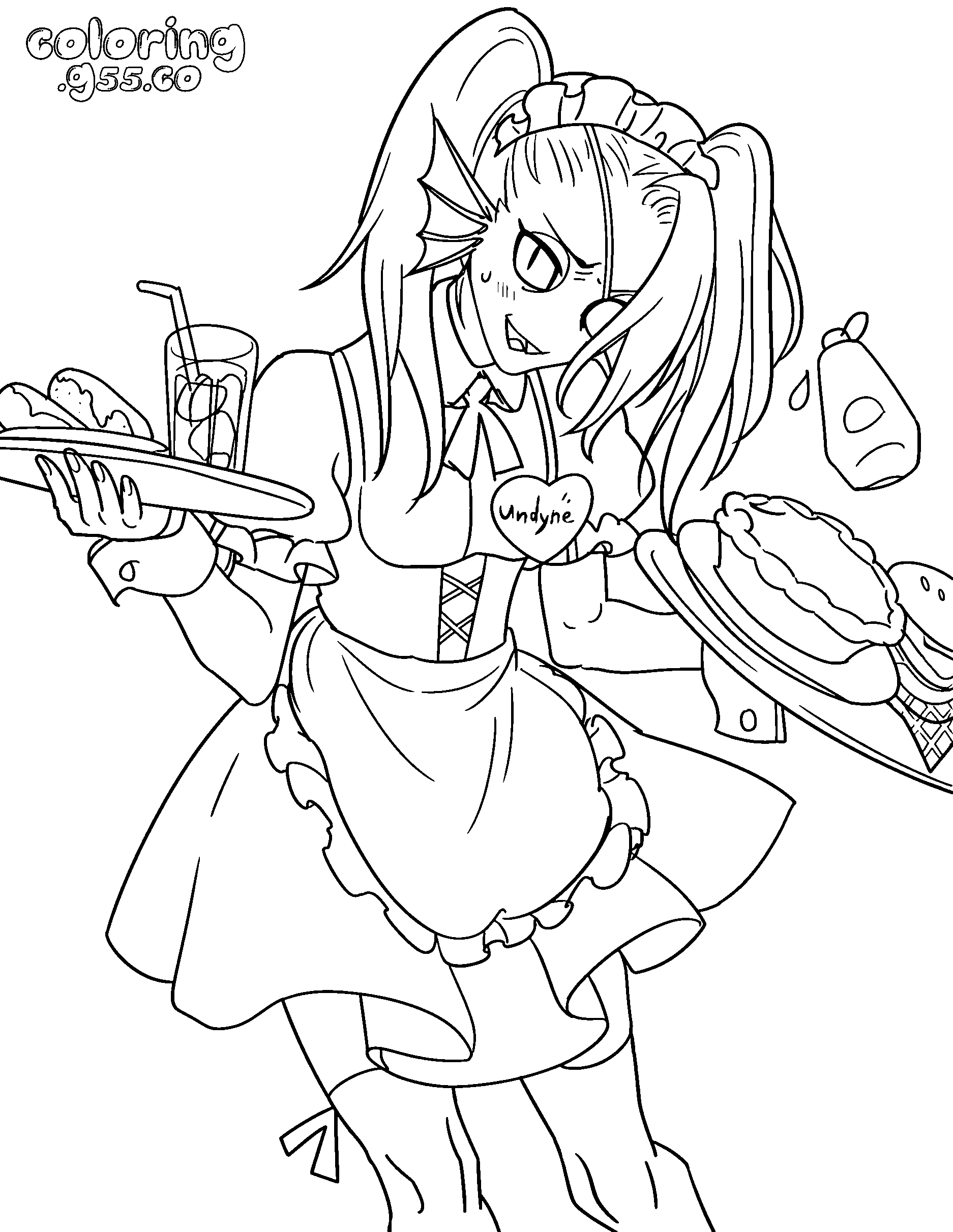 maid undyne undertale line art