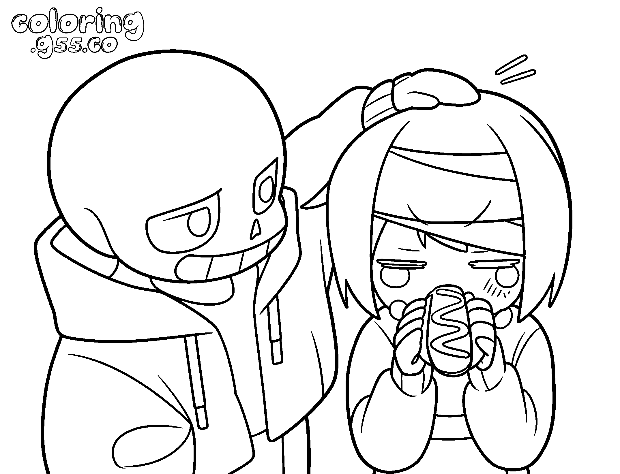 sans patting frisk undertale line art