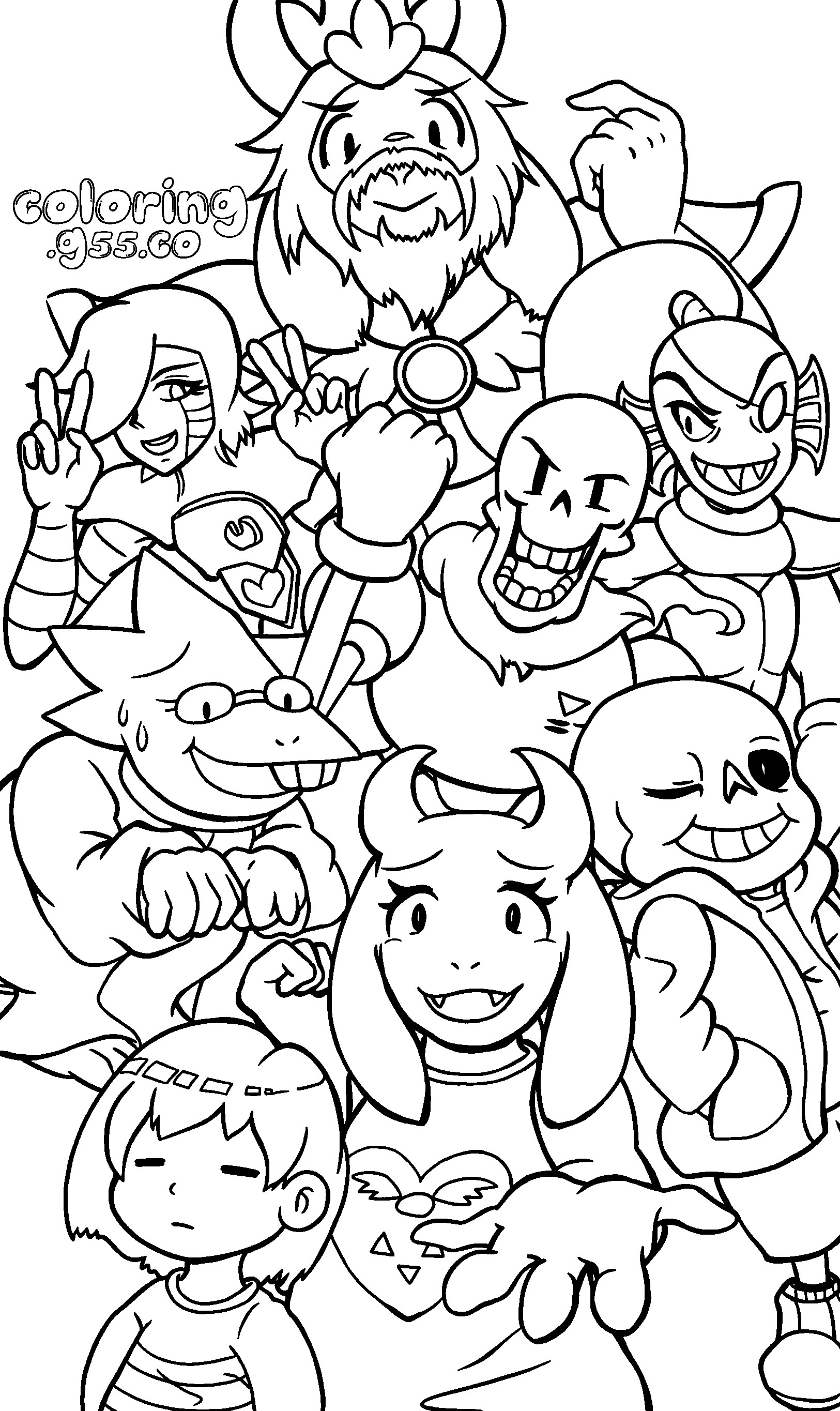 undertale main characters group line art