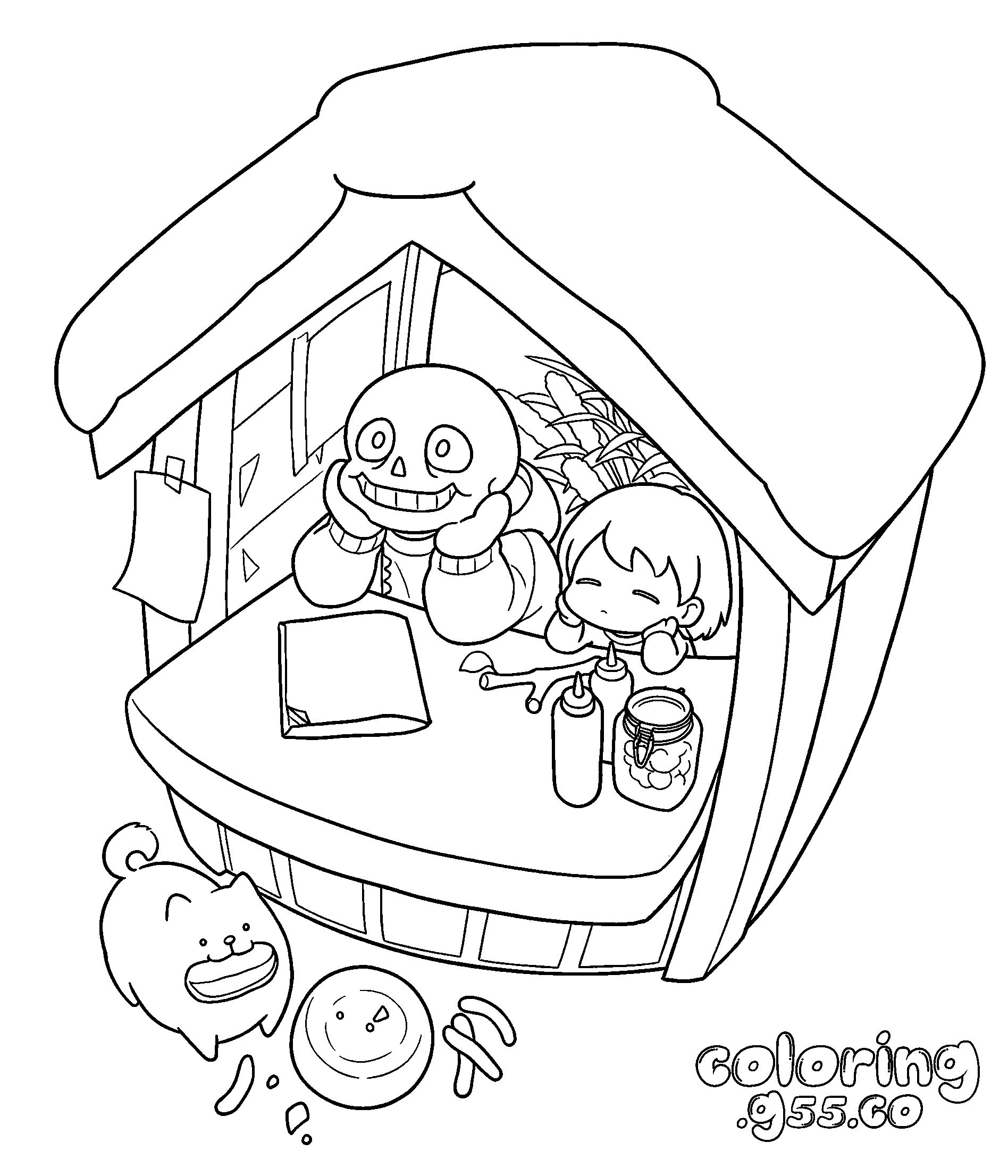 undertale sans and frisk station line art