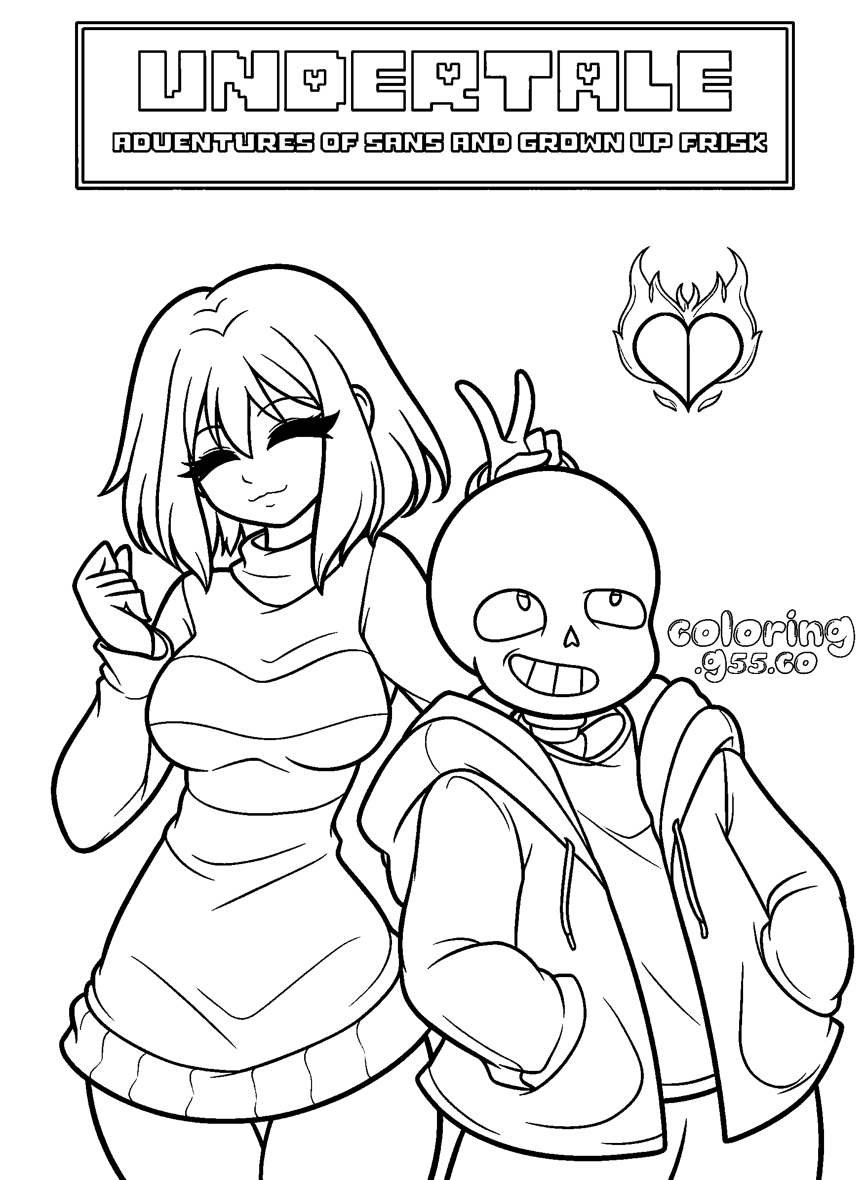 undertale sans and grown up frisk line art