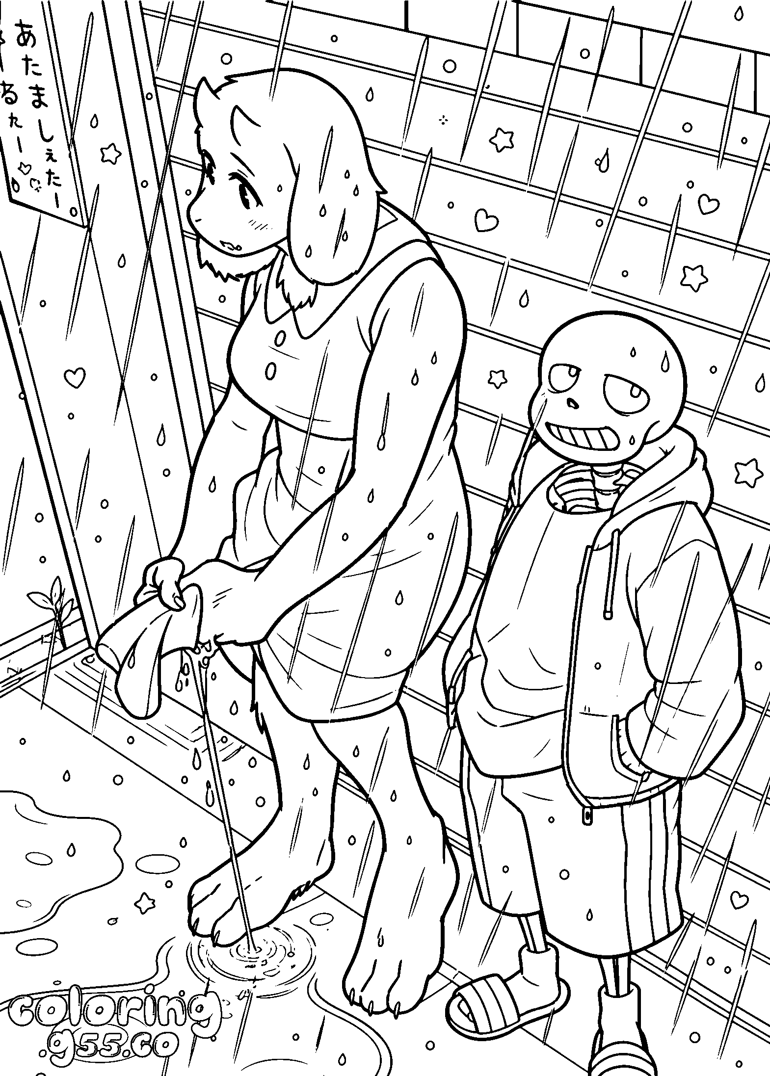 undertale toriel and sans rain line art