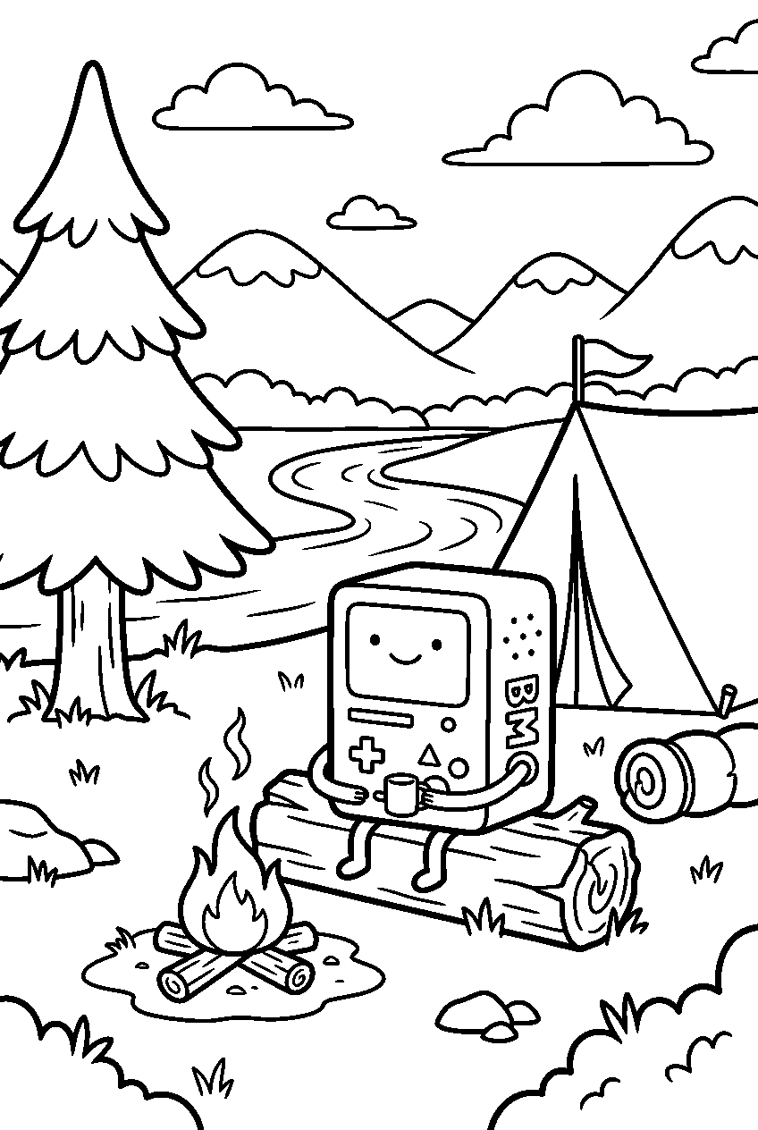 adventure time bmo in peaceful campsite line art