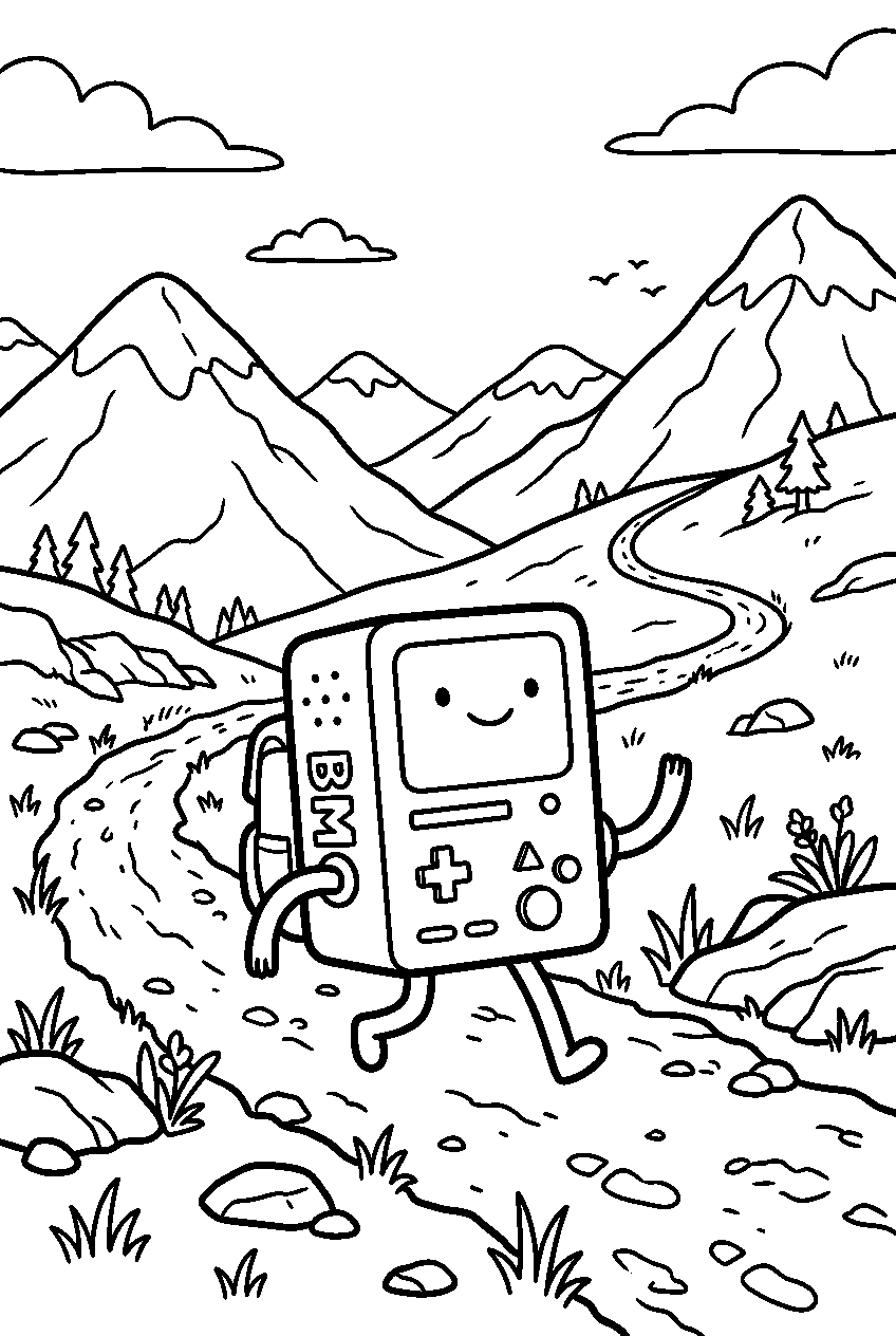 adventure time bmo on mountain trail line art