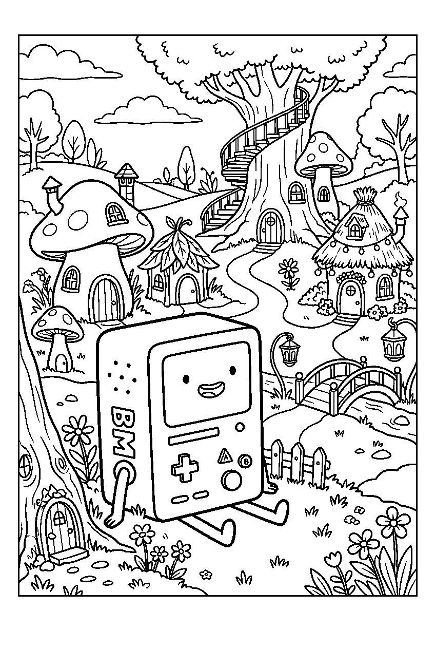adventure time bmo sitting in fairy village line art