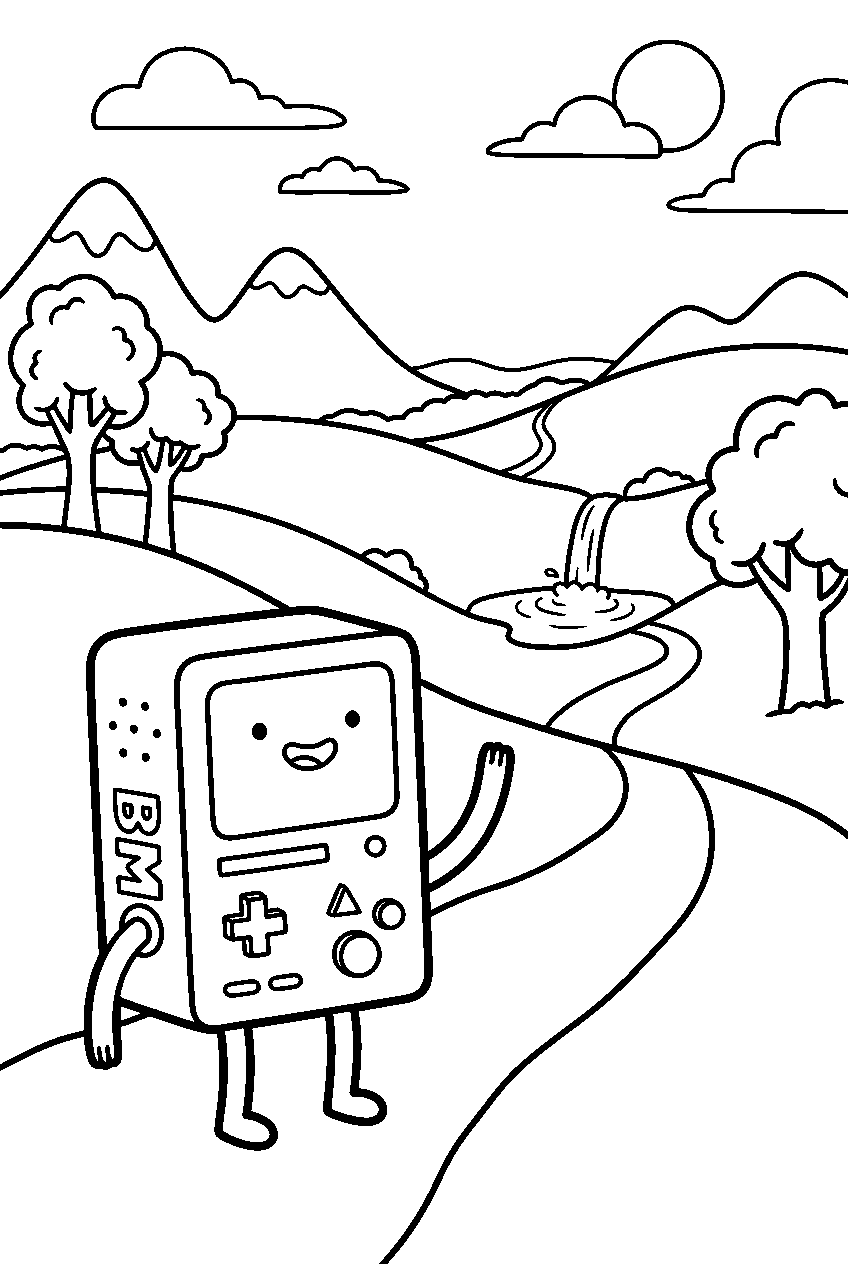 adventure time bmo waving in hidden valley line art