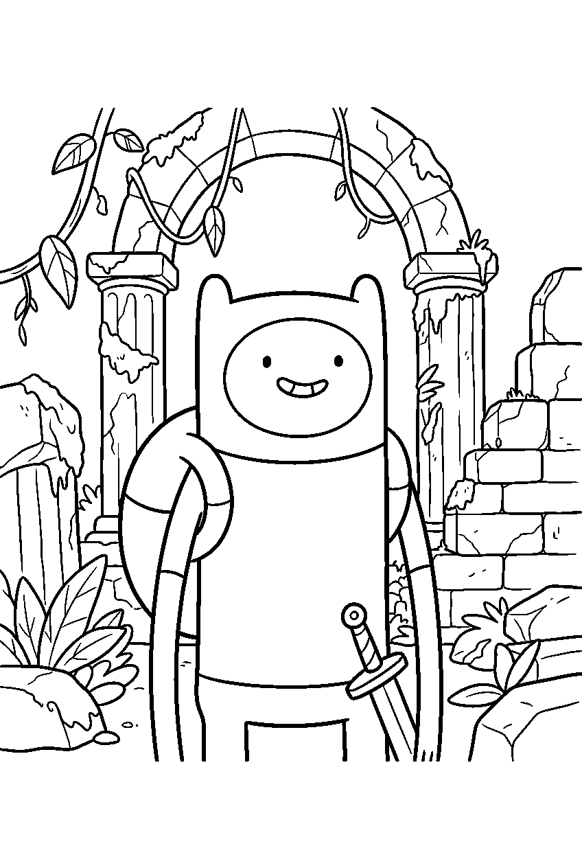 adventure time finn in ancient ruins line art