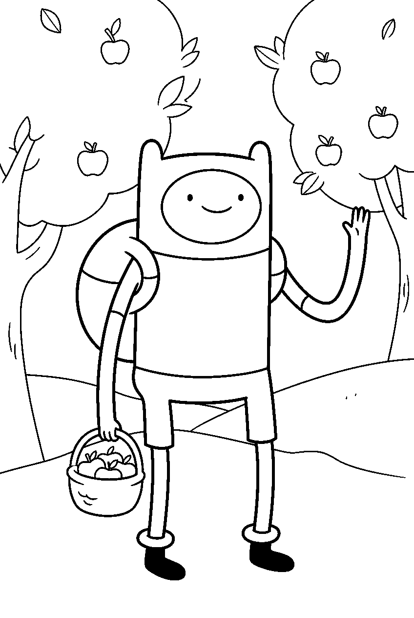 adventure time finn in apple orchard line art