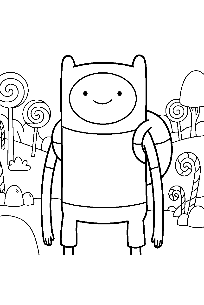 adventure time finn in candy forest line art