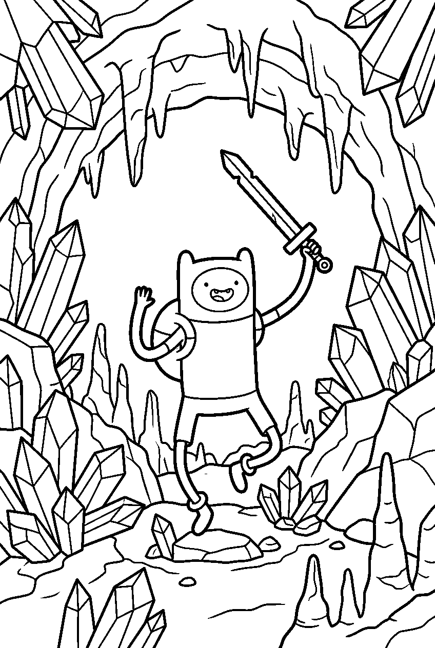 adventure time finn in crystal cave line art