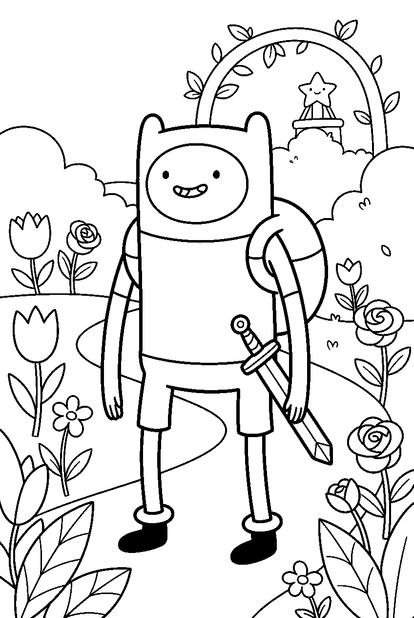 adventure time finn in enchanted garden line art