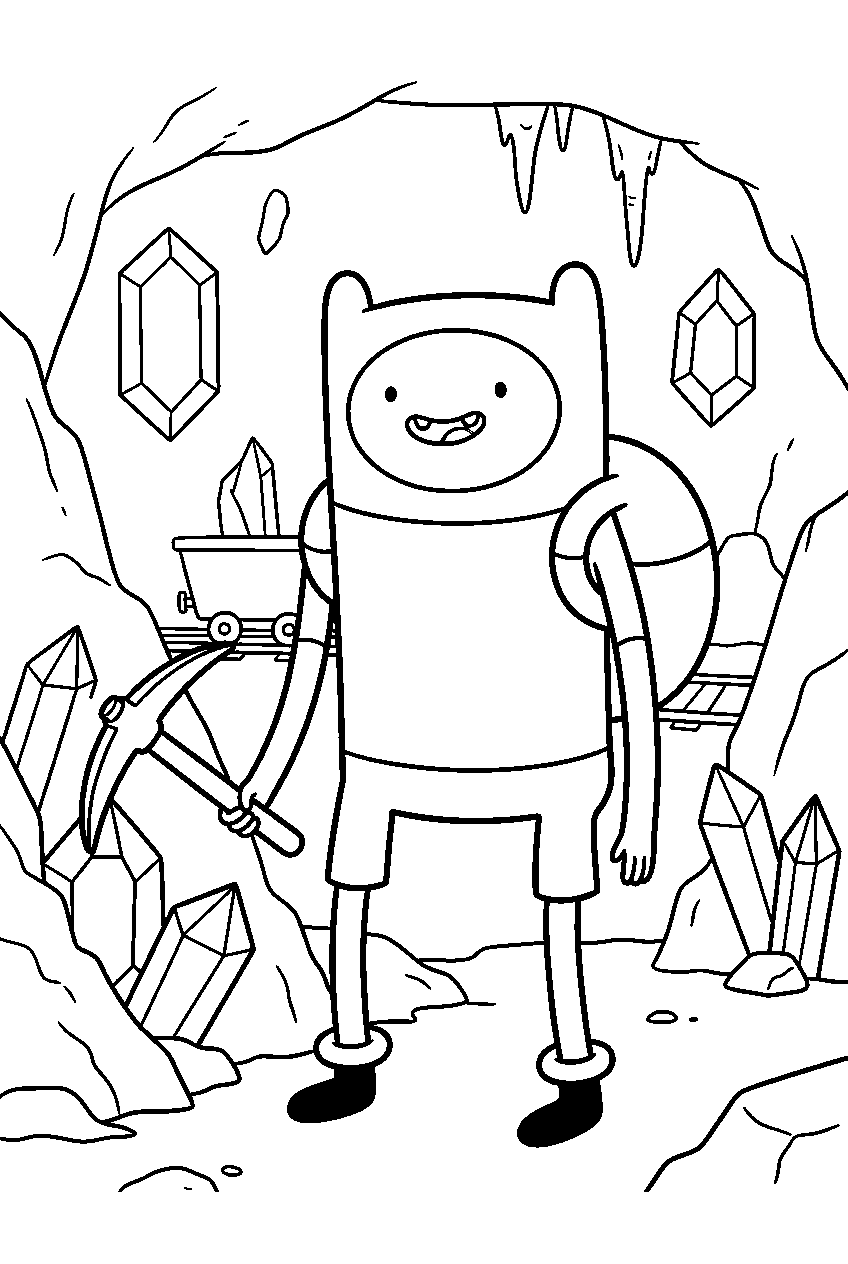 adventure time finn in gemstone mine line art