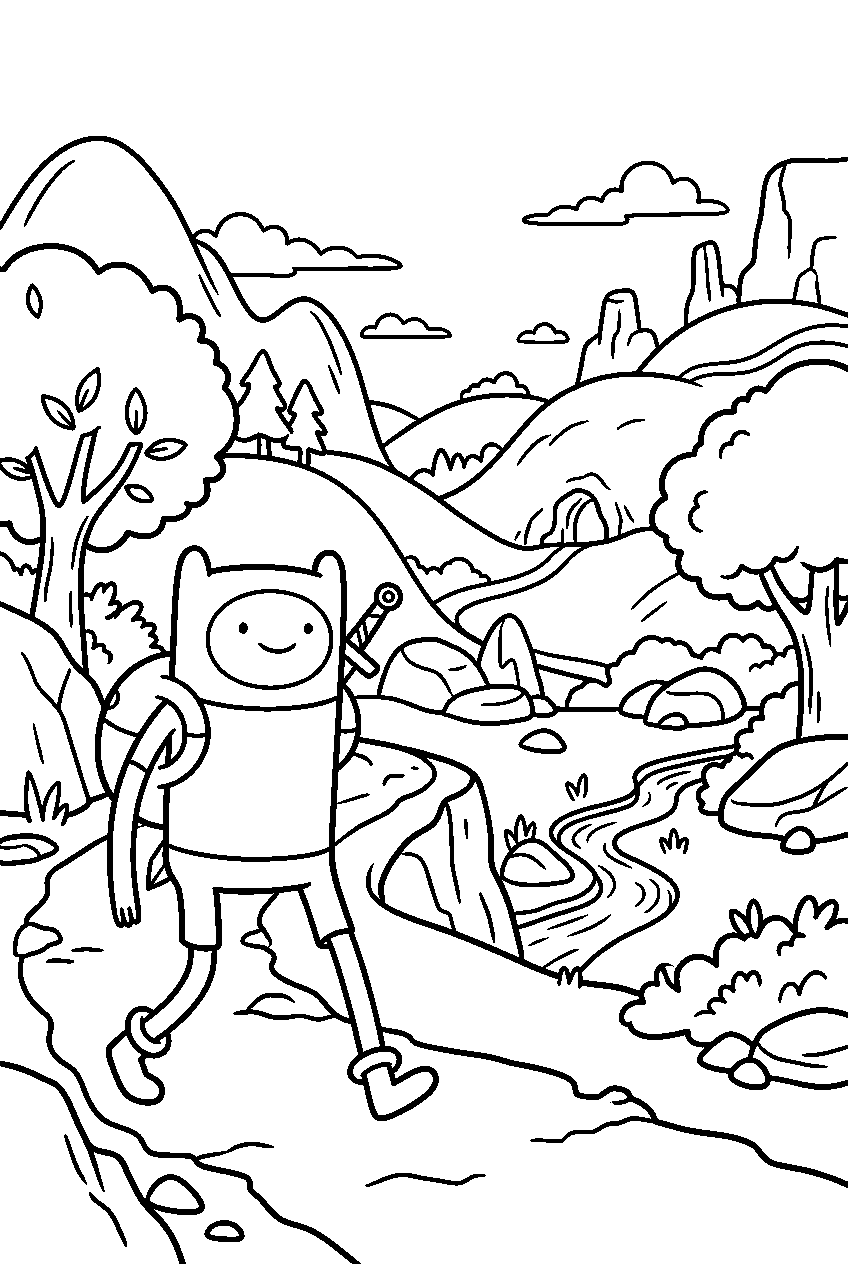adventure time finn in hidden valley line art