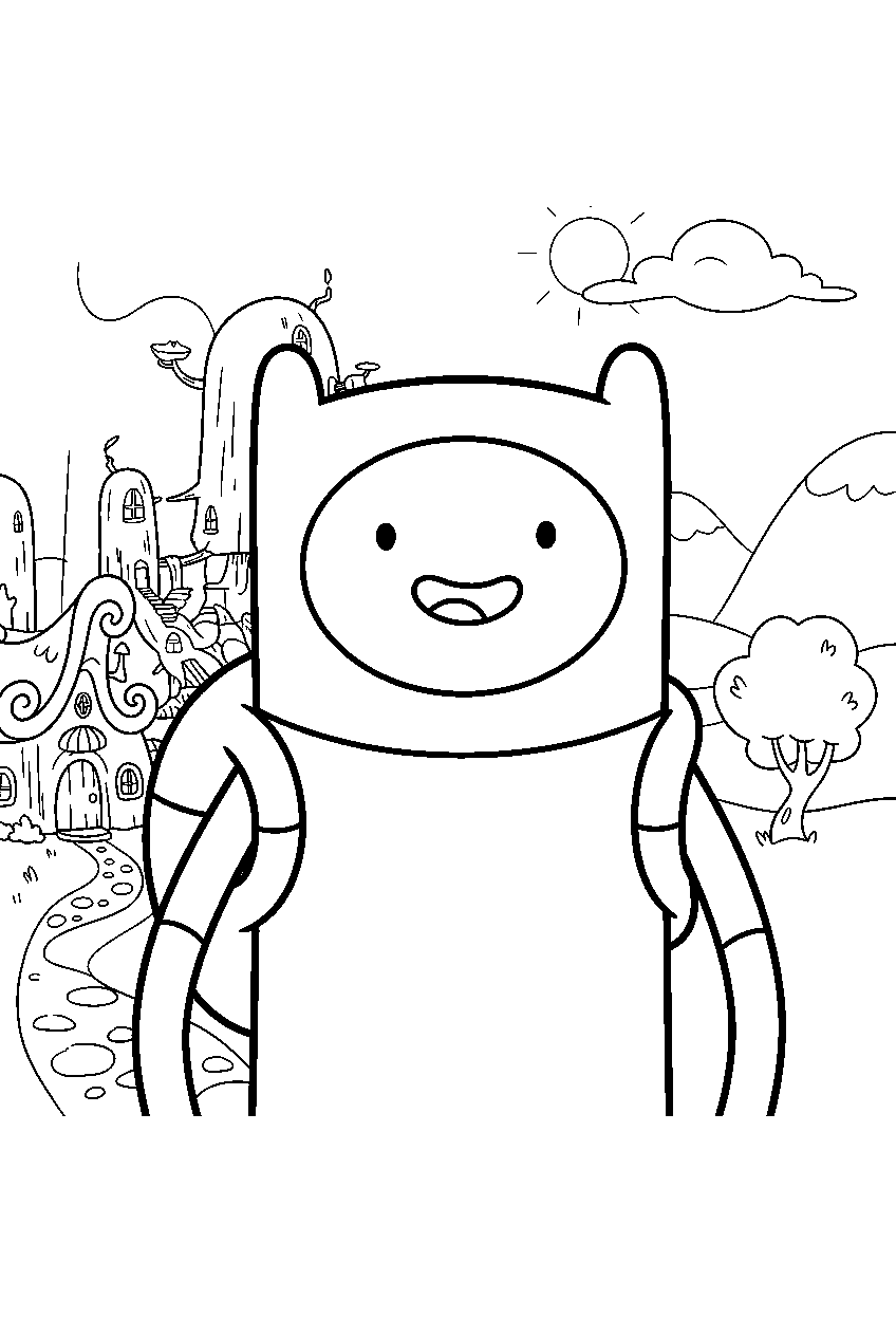 adventure time finn in magical village line art