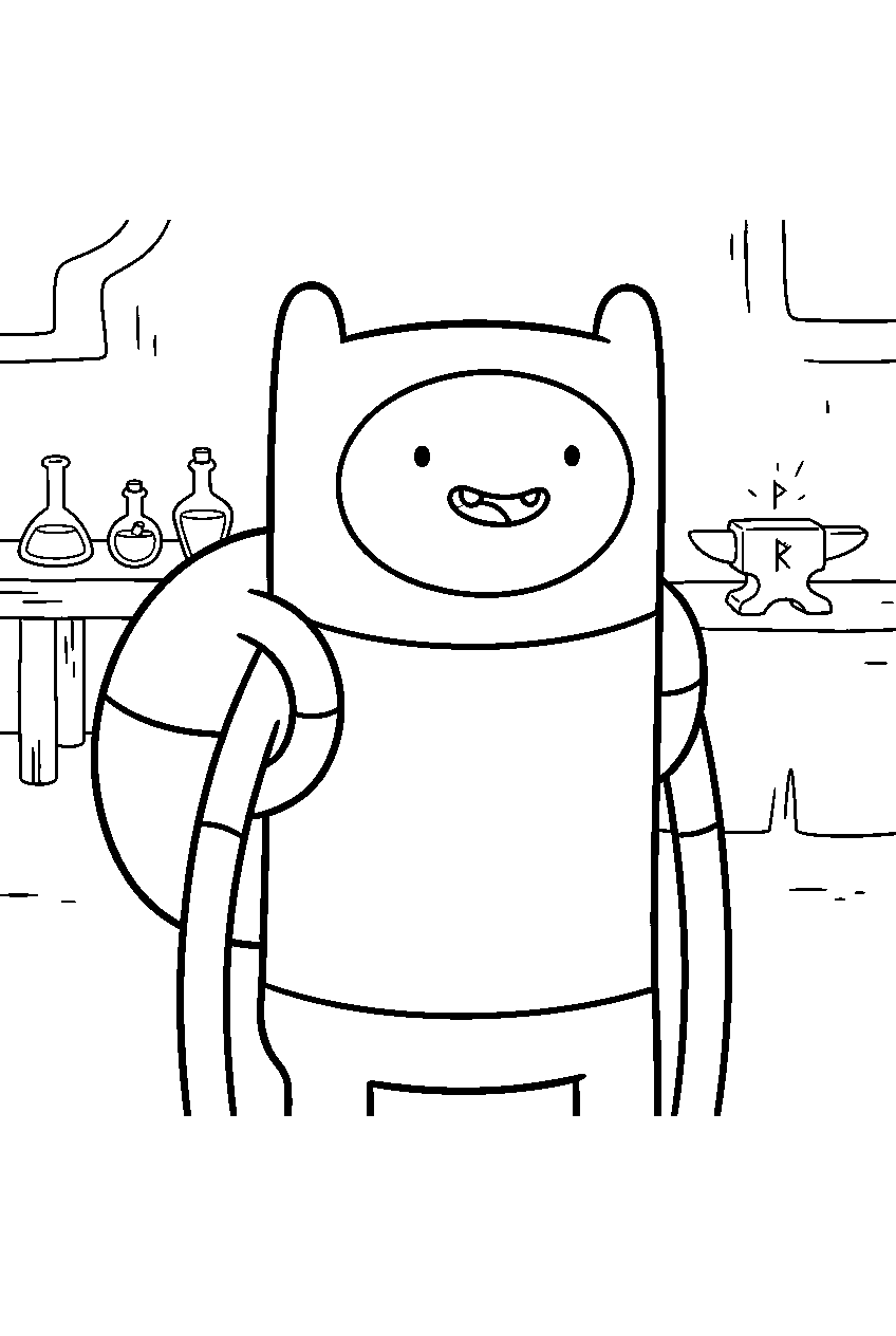 adventure time finn in magical workshop line art