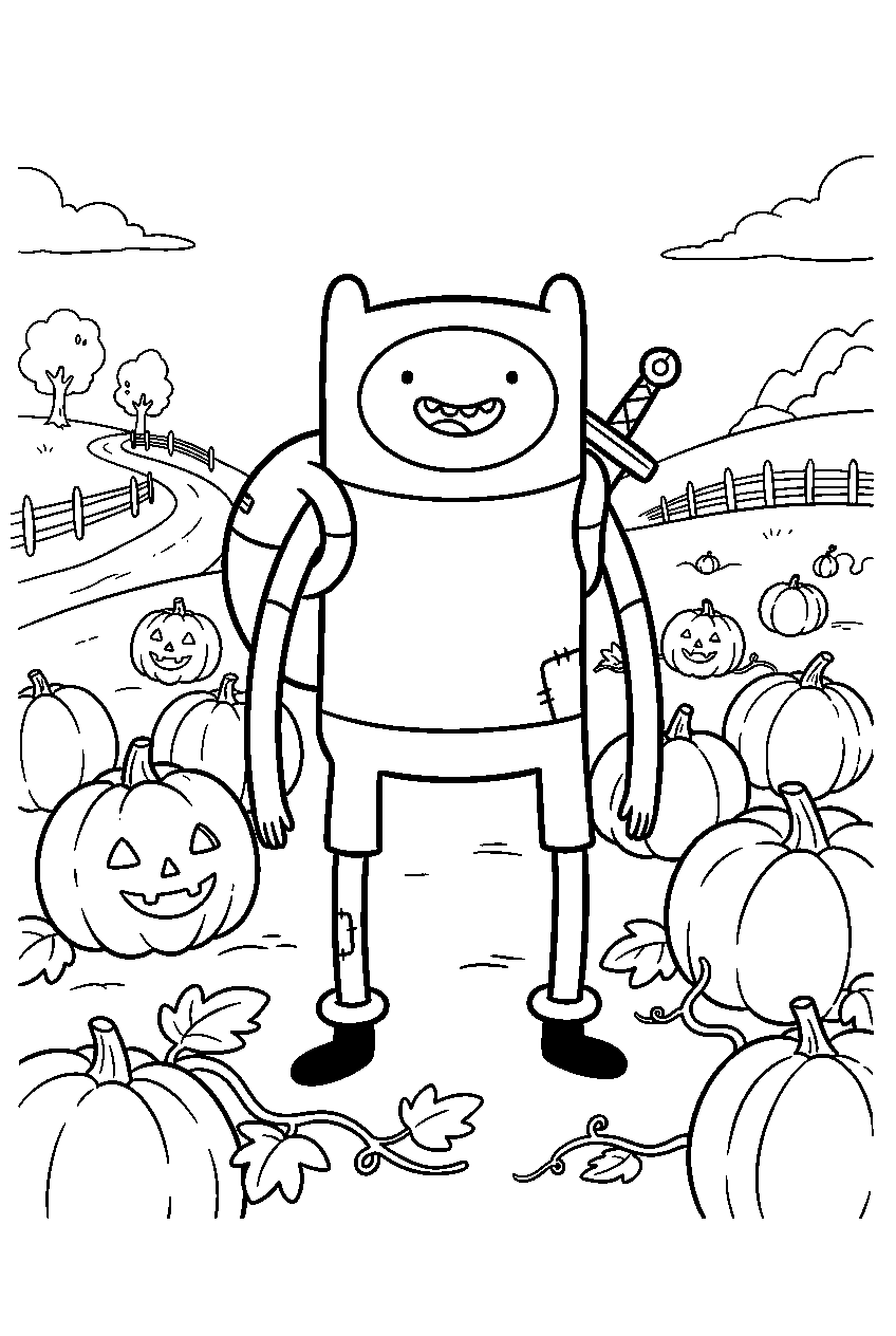 adventure time finn in pumpkin patch line art