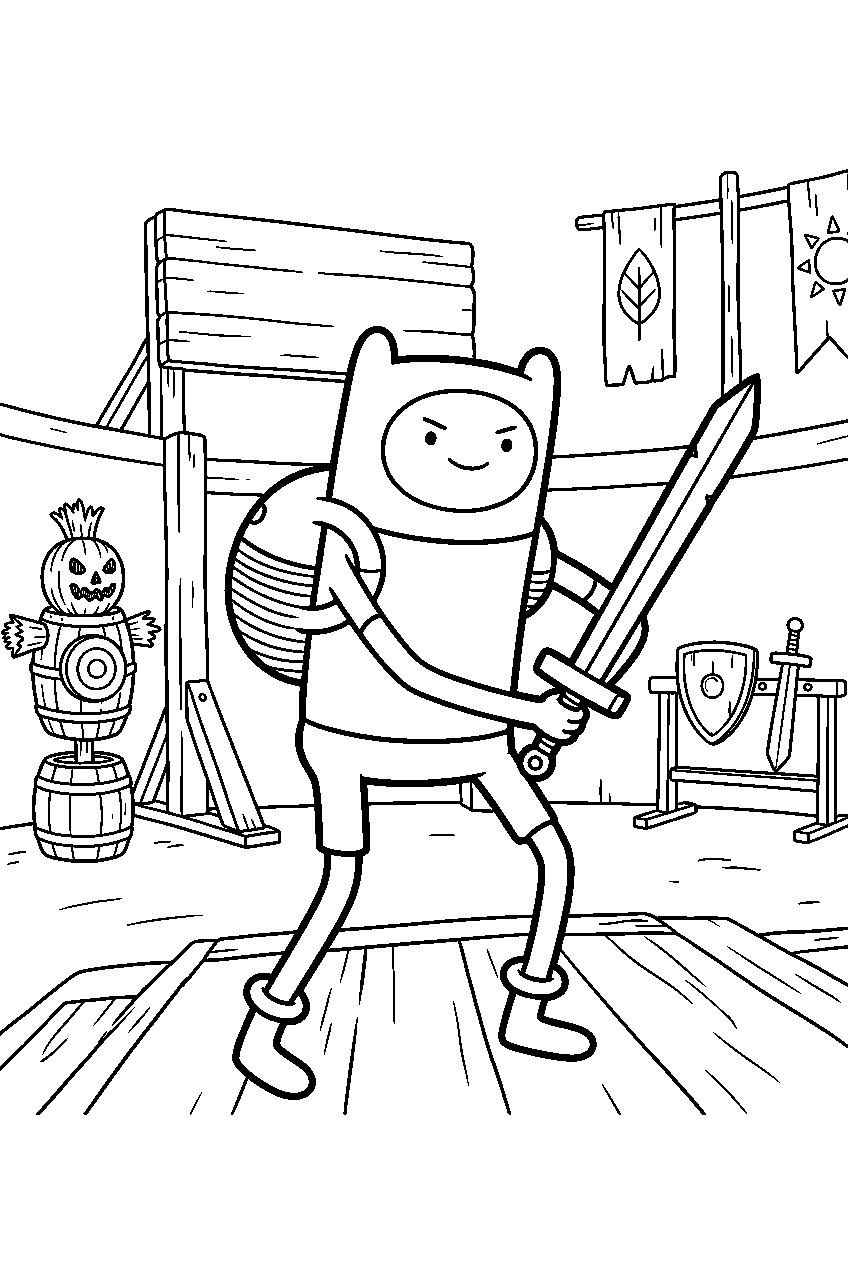 adventure time finn in training arena line art