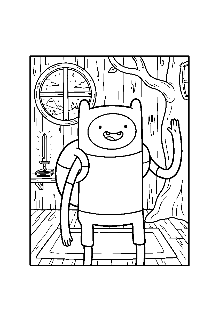 adventure time finn in tree house line art
