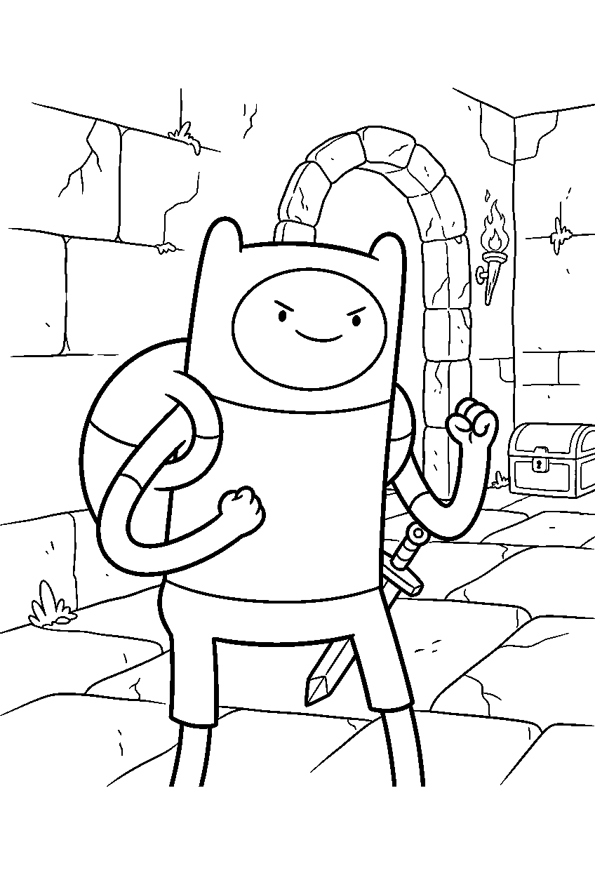 adventure time finn in underground dungeon line art