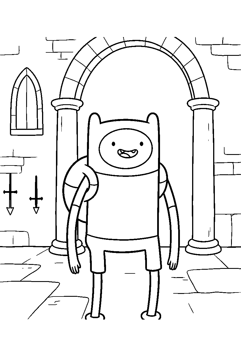 adventure time finn inside castle hall line art