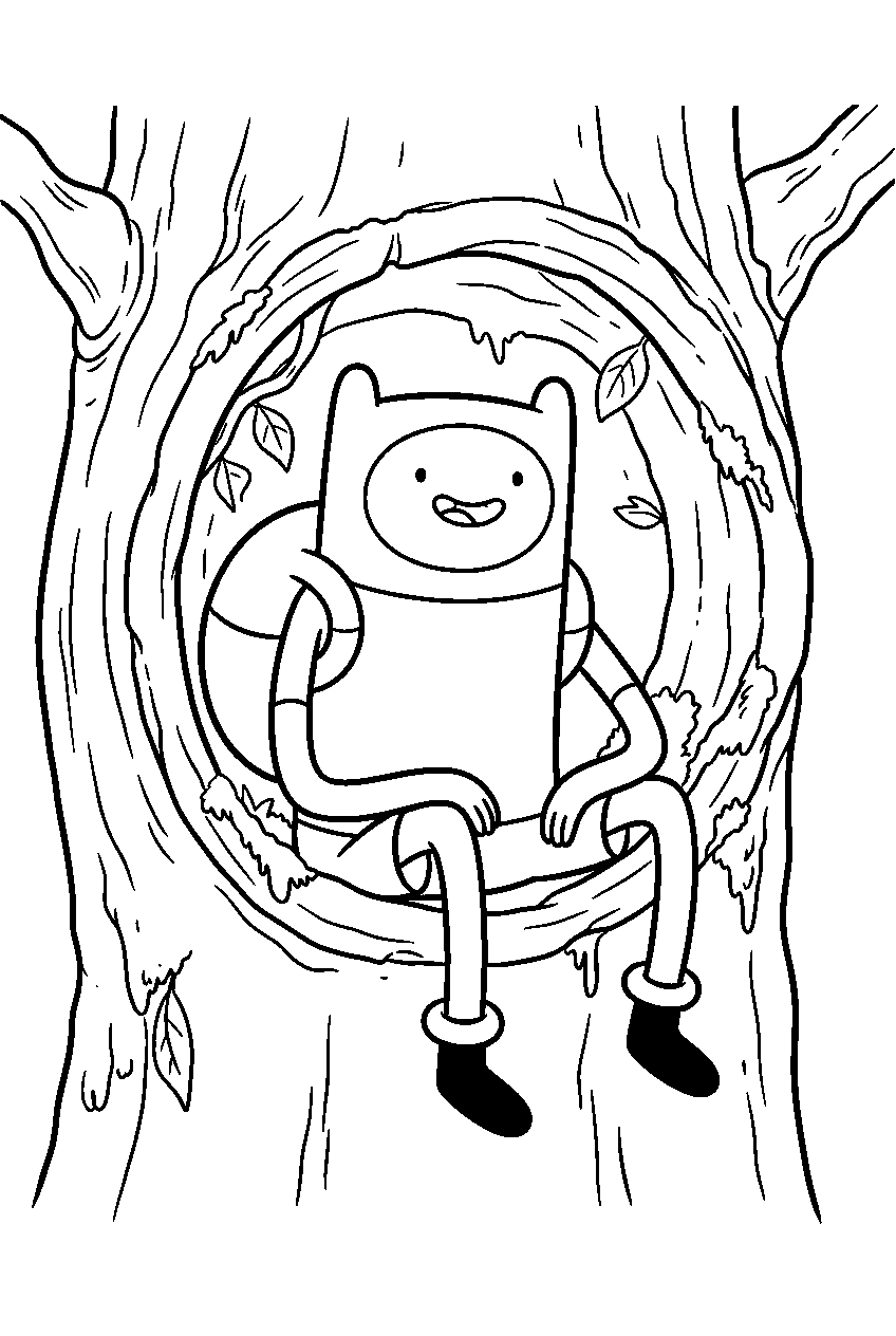 adventure time finn inside tree hollow line art