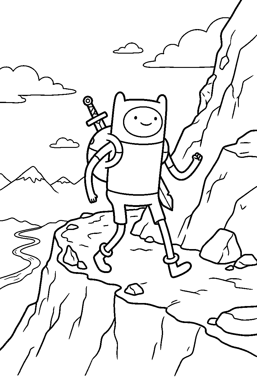 adventure time finn on cliffside path line art